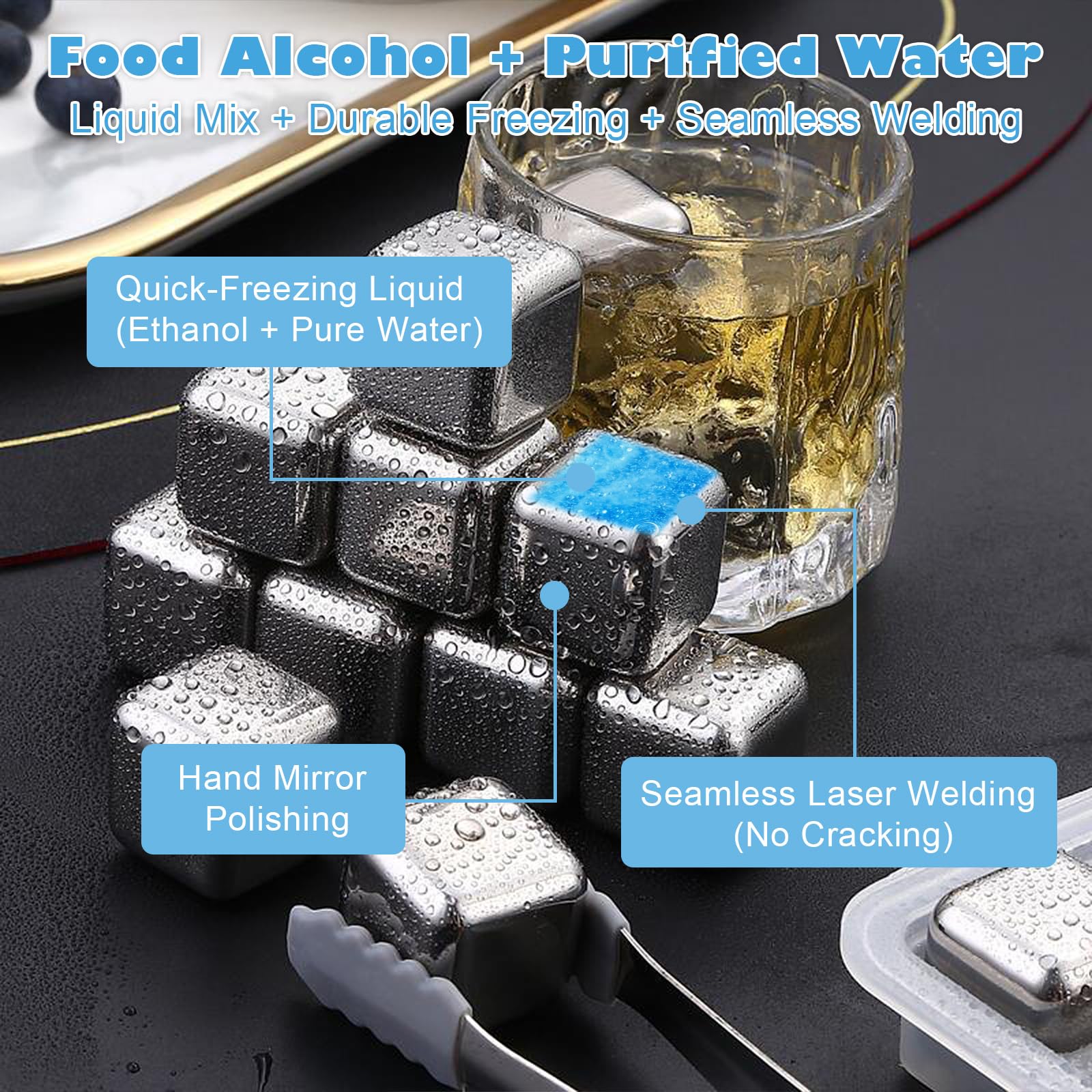 8 Cubetti Di Ghiaccio In Acciaio Inox 304 - Riutilizzabili Per Whisky, Cocktail E Bevande Fredde - Foto 2