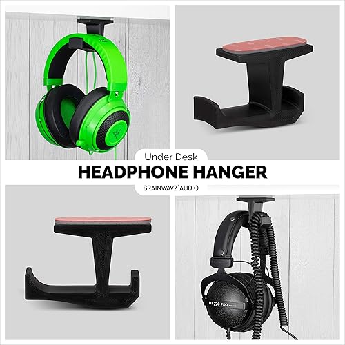Miniatura 4 de BRAINWAVZ BigJ - Soporte para auriculares debajo del escritorio (paquete de 2) para auriculares, auriculares de juegos, accesorios para móviles,