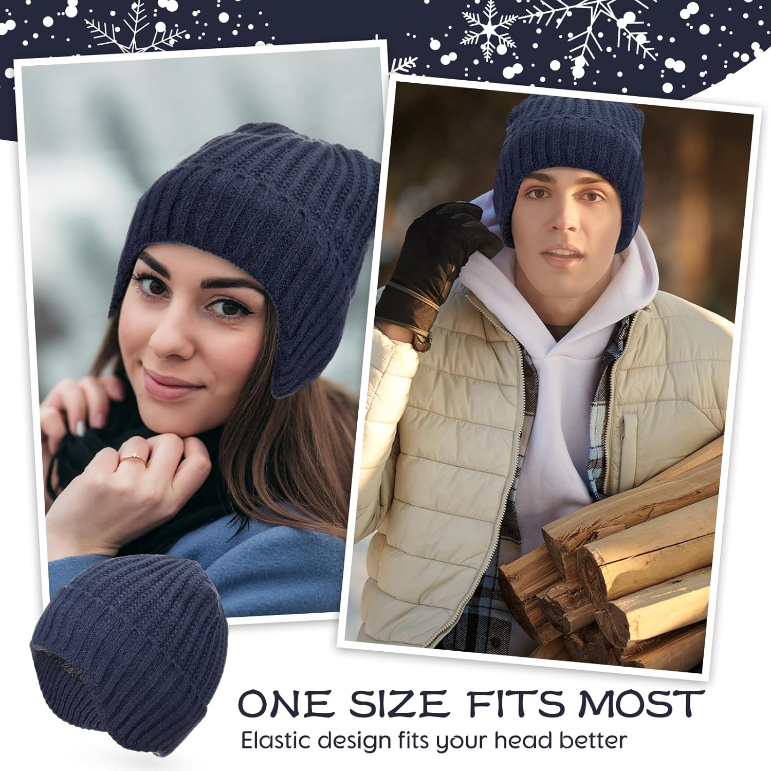 Jadive Winter Hat with Ear Flaps Knit Beanie Hats Beanie Cap Thick Warm Plush Lining Skull Cap for Women Men Outdoor Sports - Image 4