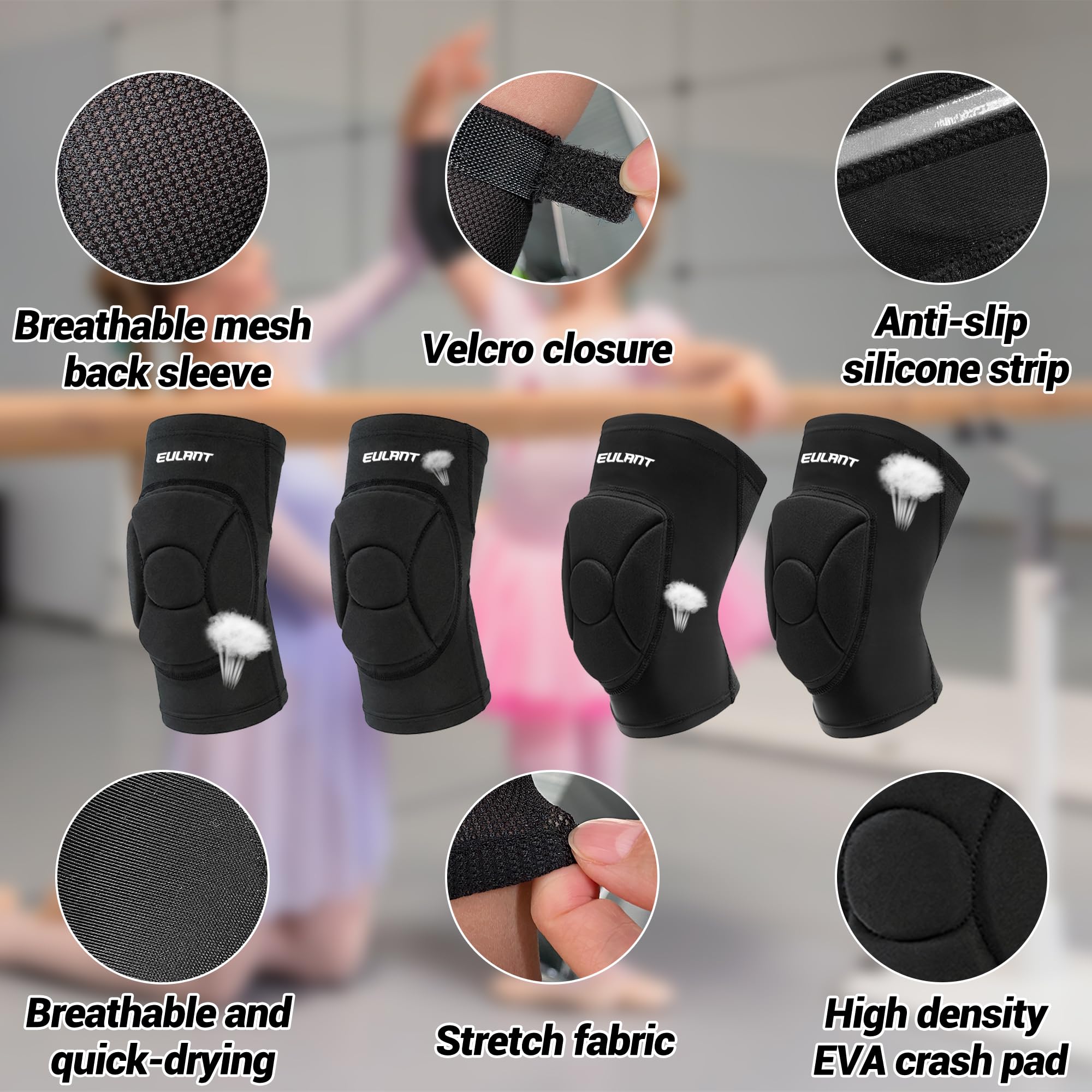 EULANT Set di Protezioni per Ginocchia e Gomiti per Bambini/Ragazzi, Imbottite Protezione Pattini, per Danza, Portiere, Pallavolo, Basket, Calcio, MTB, Pattinaggio, Bici, Scooter, Ginnastica,L