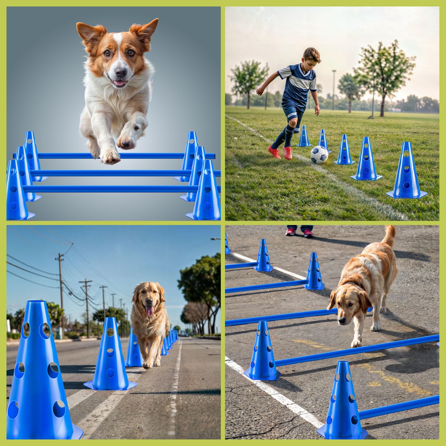 all Pets United® Set de haies à enfoncer pour chiens ; Accessoires d'entraînement à l'agilité pour chiens & chevaux ; Set de haies avec barre & cônes stable pour exercice d'animaux & football (3 Sets)