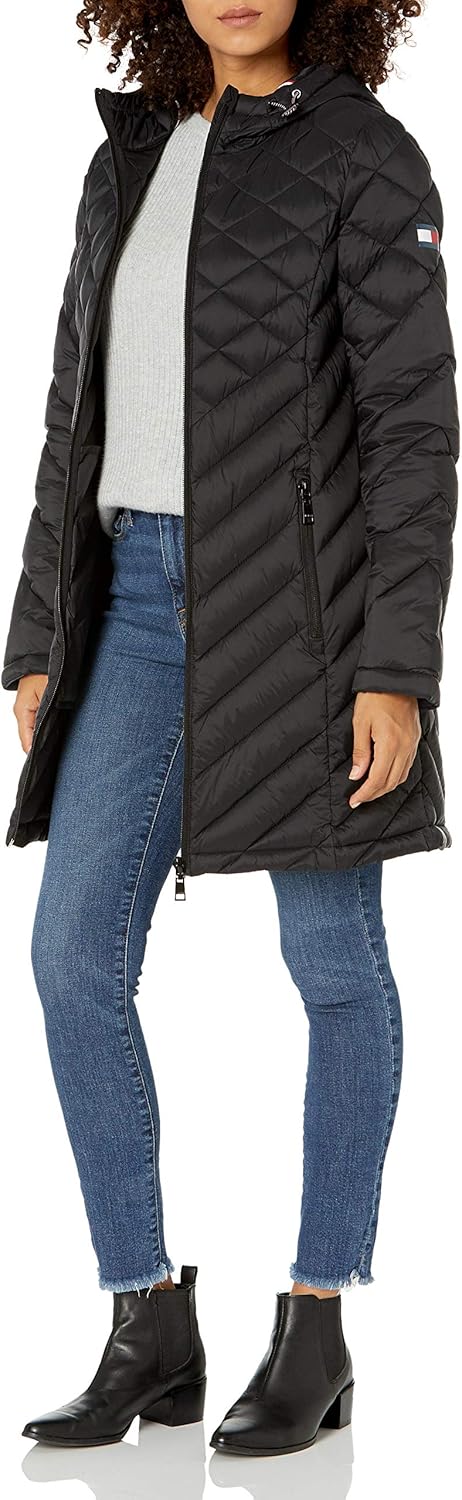 Tommy Hilfiger Women's Midlength Hooded and Quilted Packable Jacket