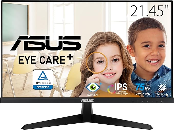 ASUS VY229Q Eye Care Monitor - 22"" (FHD, IPS, 75 Hz, IPS, 1 ms, FreeSync™, tecnología Eye Care Plus, aumento del color, recordatorio de descanso, sin parpadeos, DisplayPort)