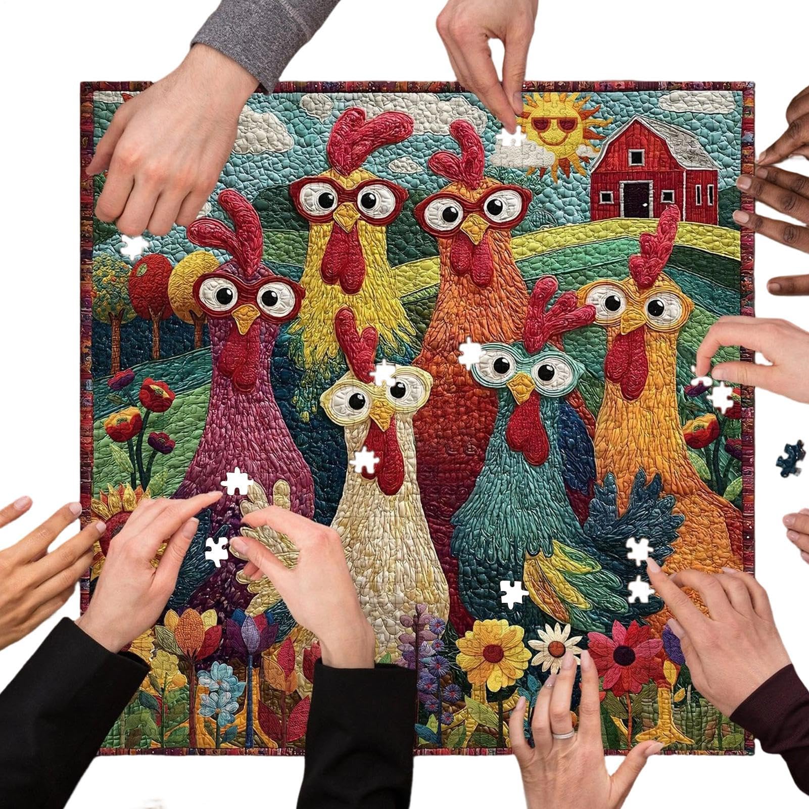 Puzzle di pollo, puzzle da 1000 pezzi, gioco impegnativo per principianti, amanti 'arte, decorazione da parete della fattoria, attività notturna per giochi in famiglia, set di puzzle difficili