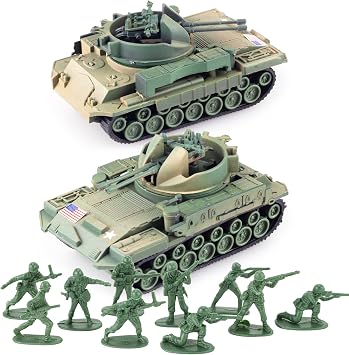 WW2 Army Tank and Army Men Toys Playset, 2pc Tank-12 Models with 10pc Toy Soldiers, Olive Drab Green 172 Military Vehicle, Great Military Toy for Kids Boys