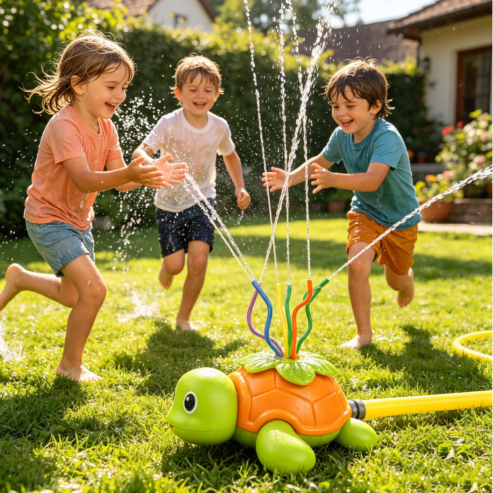 Wassersprinkler für Kinder, Outdoor Gartenspielzeug, Rasen Sprinkler mit Schlauchanschluss&Bodenhalter, Sicher&Langlebig, Sommer Wasserspaß für Jungen/Mädchen