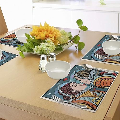 Miniatura 90 de Ambesonne Juego de 4 manteles individuales amarillos y azules, diseño de flores de primavera, flores vibrantes, manteles individuales de tela Azul