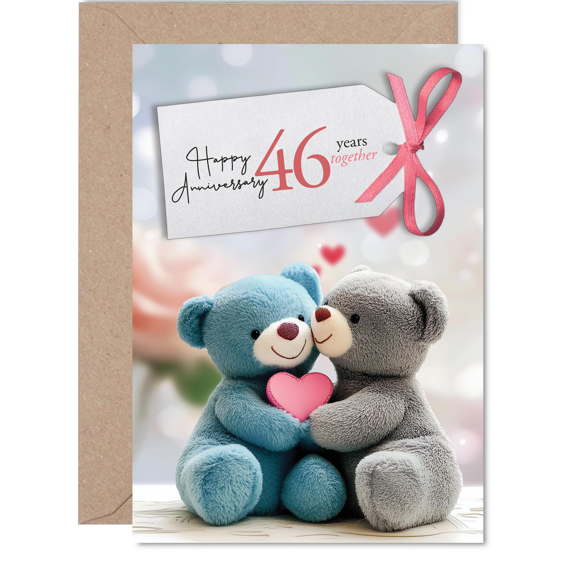 46th Anniversary Card for Men Women - Bears in Love - Happy 46 Year Anniversary Card for Wife Husband Companion Boyfriend, A5 Wedding Anniversaries Greeting Cards