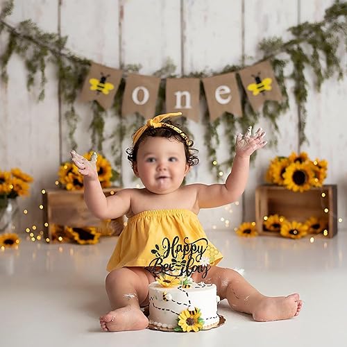Miniatura 6 de 1 decoración para pastel con diseño de abeja y flores con purpurina de panal de abejorros para pastel de cumpleaños, para temática de abejas, baby