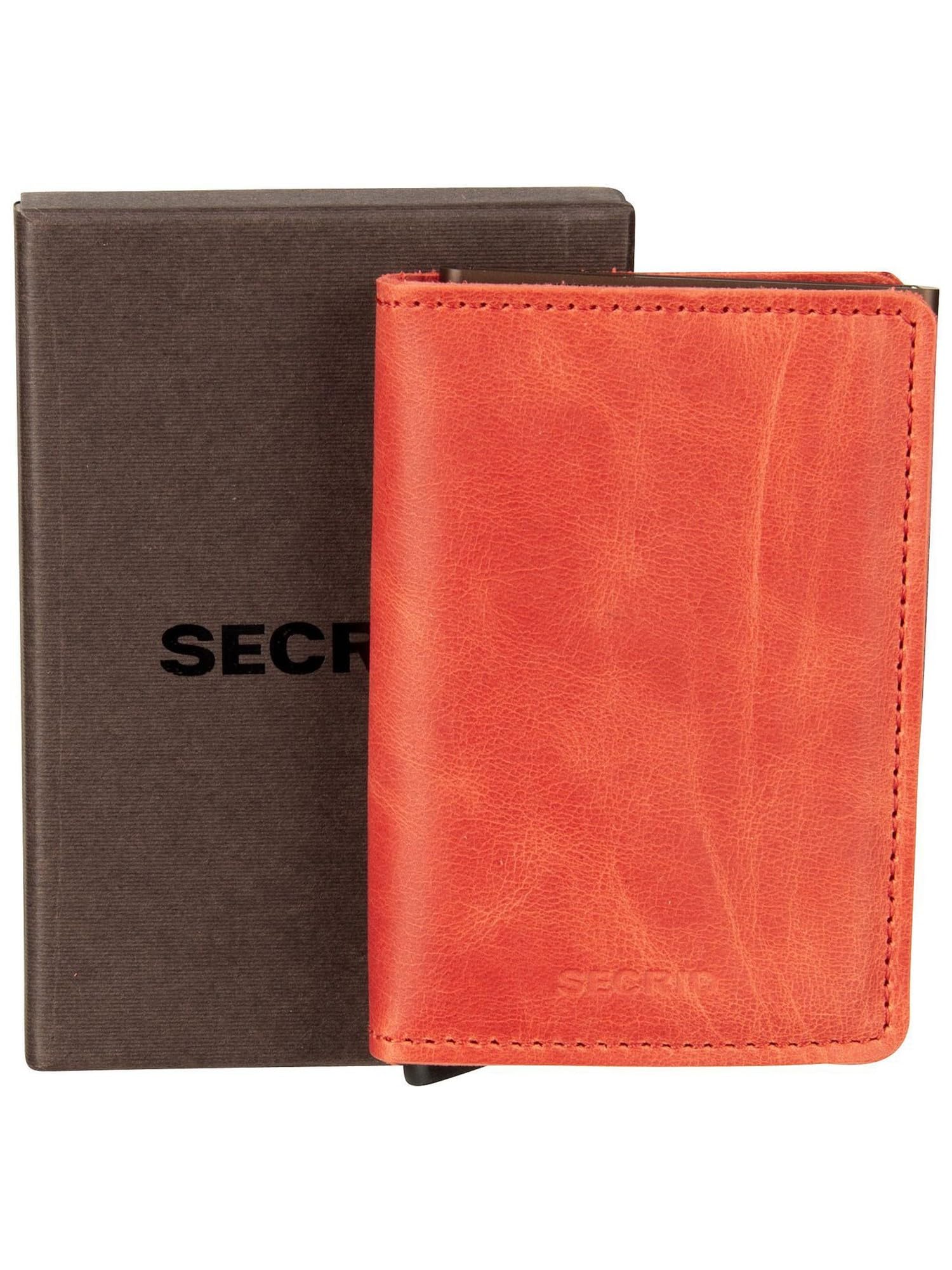 Secrid Slimwallet Kartenetui Orange aus Leder für 4 Karten mit oder 6 Karten ohne Prägung, Maße: 10,2 x 6,8 x 1,6 cm, SV-Orange