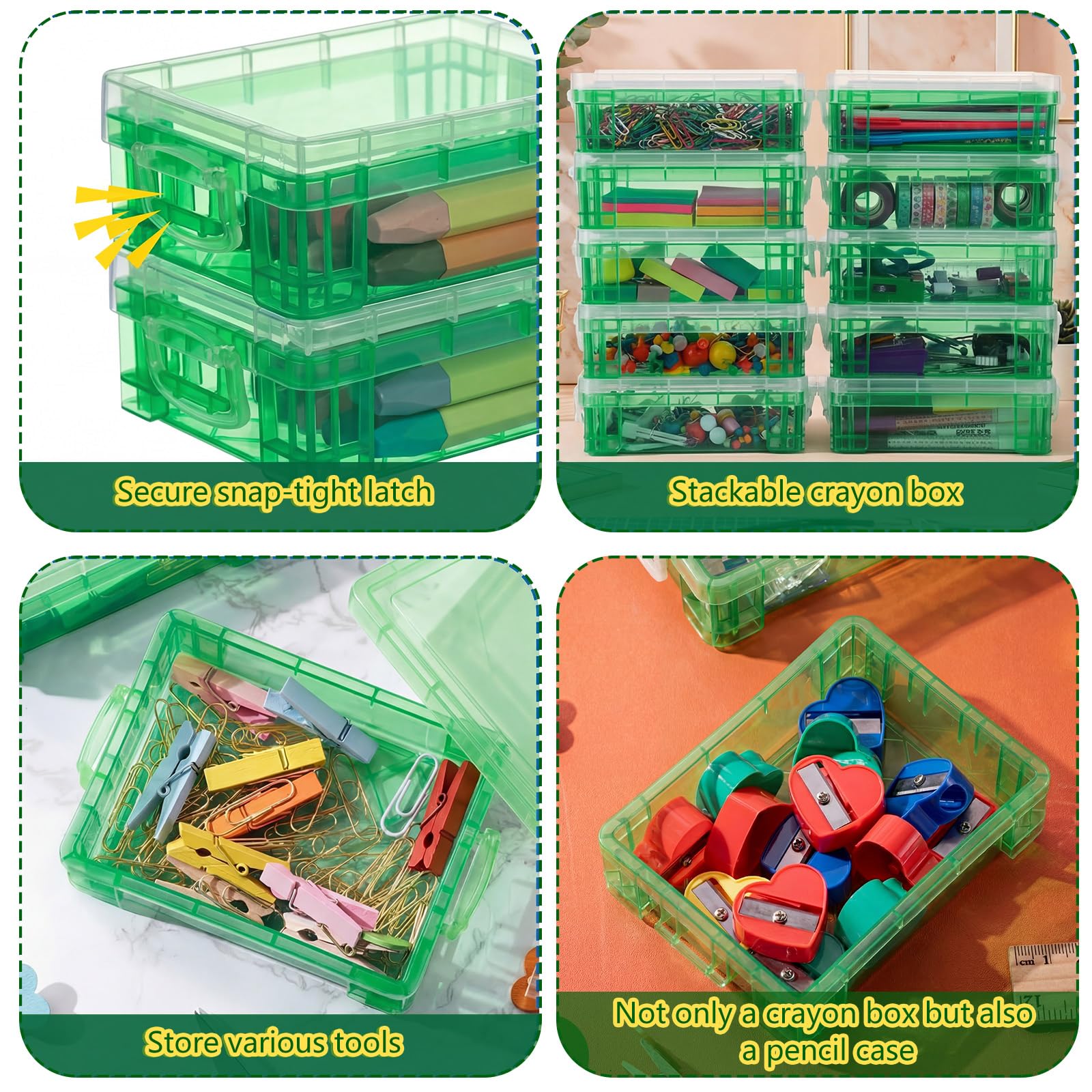 Suzile 50 scatole in plastica per pastelli con coperchio, 12 x 8,6 x 4,1 cm, contenitori per pastelli, per ufficio, scuola, scuola, penne, matite, artigianato artistico (verde)