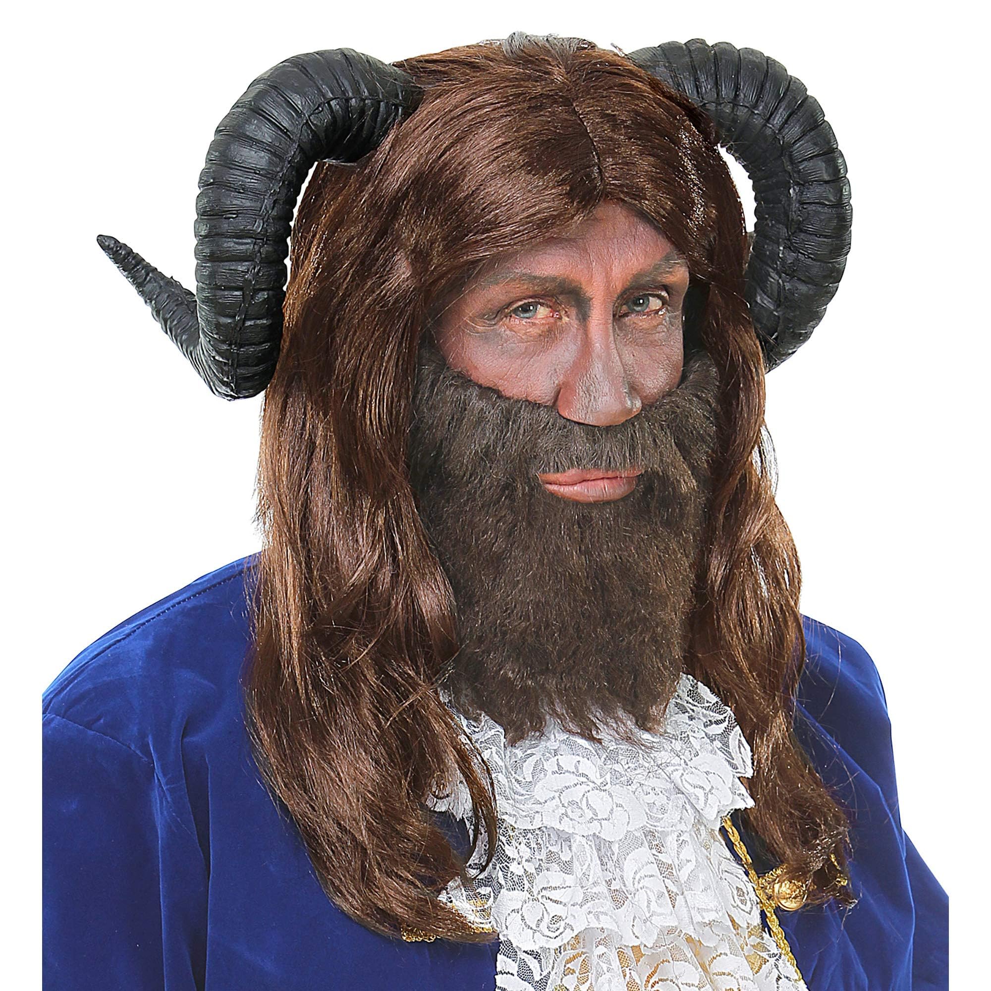 W WIDMANN MILANO Party Fashion - Beast Wig with Horns for Men, Carnival, Mythological Characters, Fantasy, Fairy Tales, Theme Parties