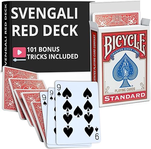 Ted's Sterling Magic Precision Red Rider Back Bicicleta Svengali Deck con instrucciones para más de 100 trucos (9 de palas)