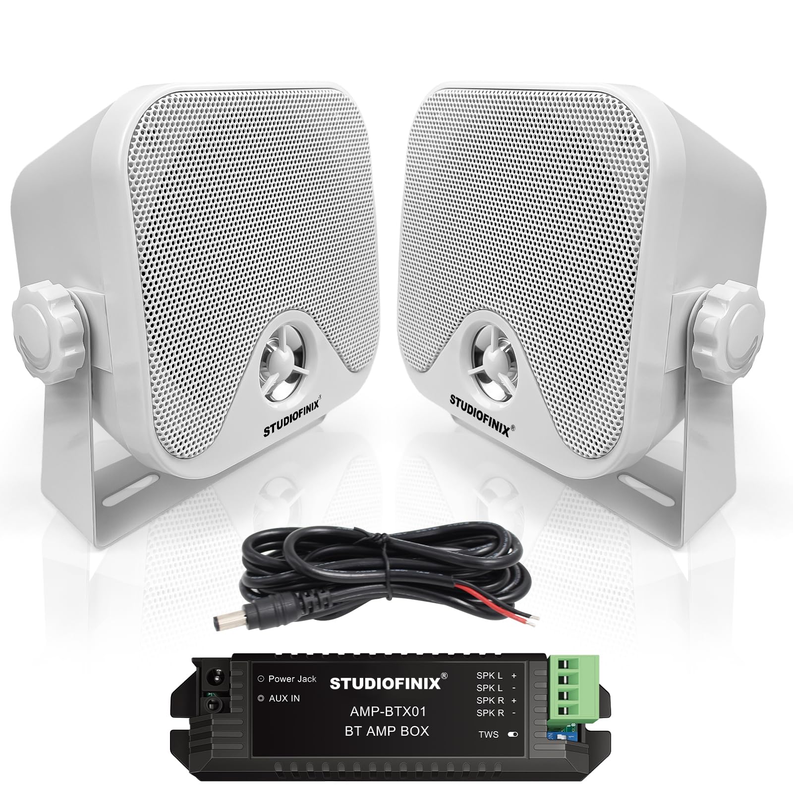 STUDIOFINIX 4-Zoll-wasserdichte Marine-Bluetooth-Lautsprecher 120W für Boot, ATV, UTV, Golfcart, Oberflächenmontage (WEIß)