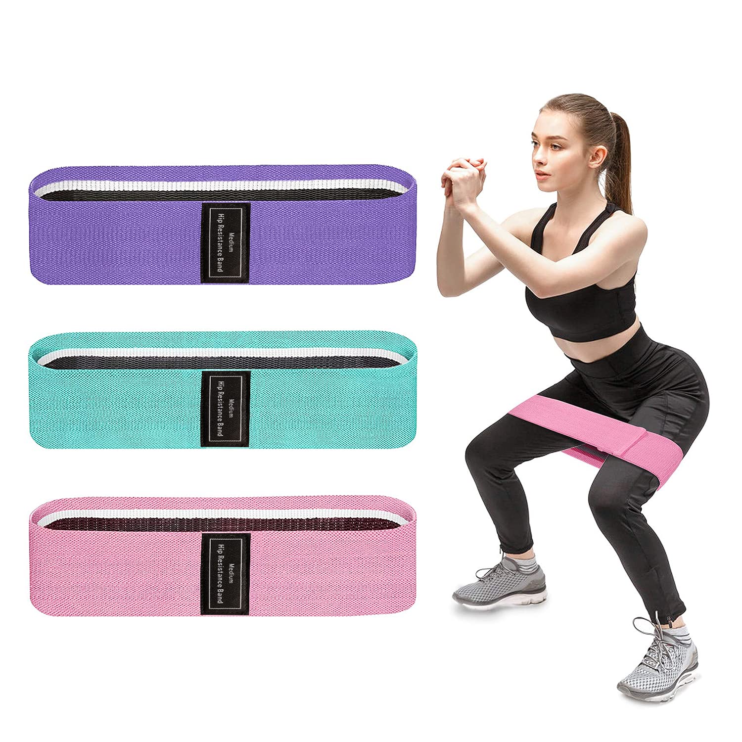 Resistance Bands for Legs and Butt Exercise Bands Non Slip Elastic Booty Bands, 3 Levels Workout Bands Women Sports Fitness Band for Squat Glute Hip Training
