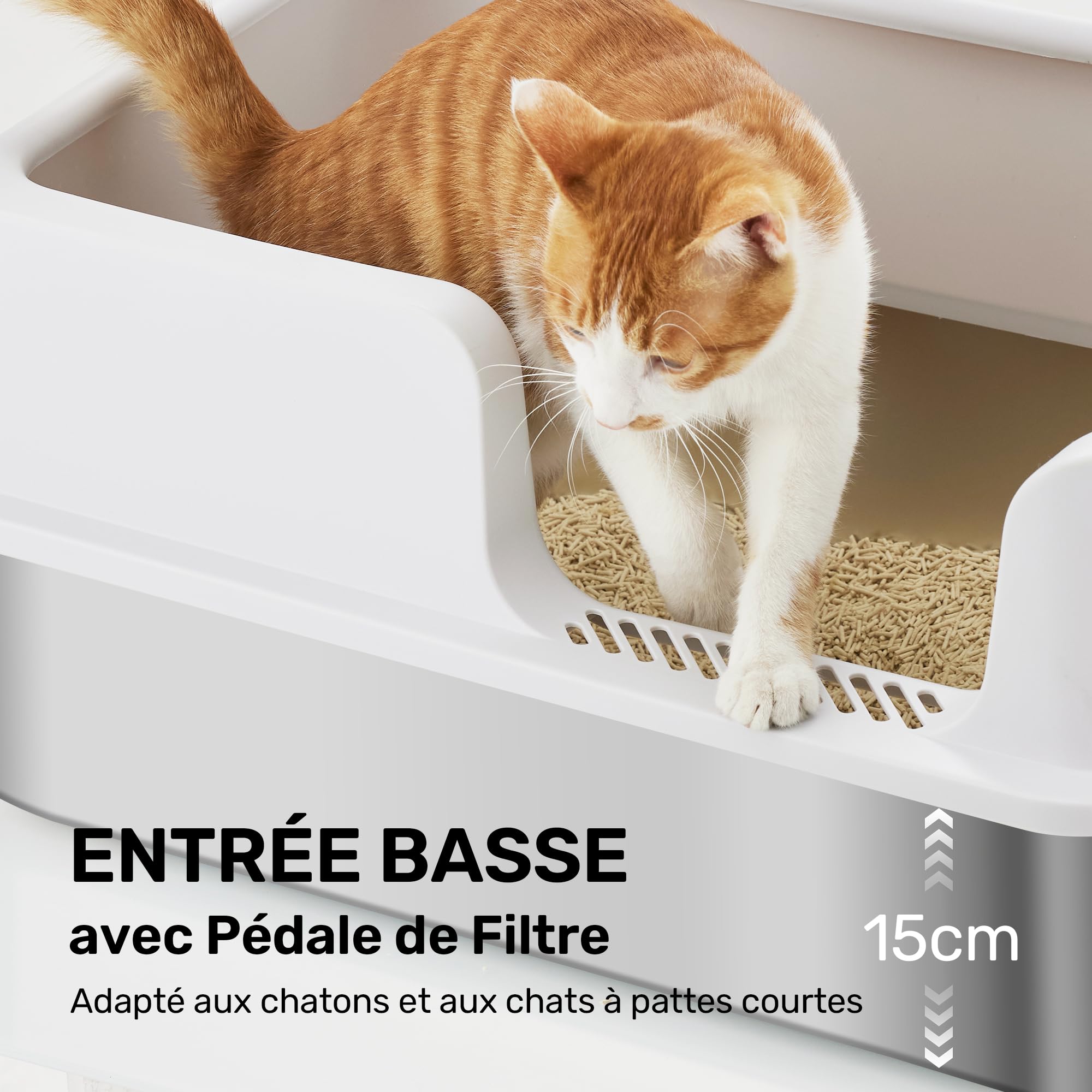 FUKUMARU Bac à Litière pour Chat en Acier Inoxydable, Maison de Toilette Chat à Hauts Rebords avec Deux Sacs de Litière, Bac à Litière Fermé Extra-Large avec Couvercle pour Gros Chats
