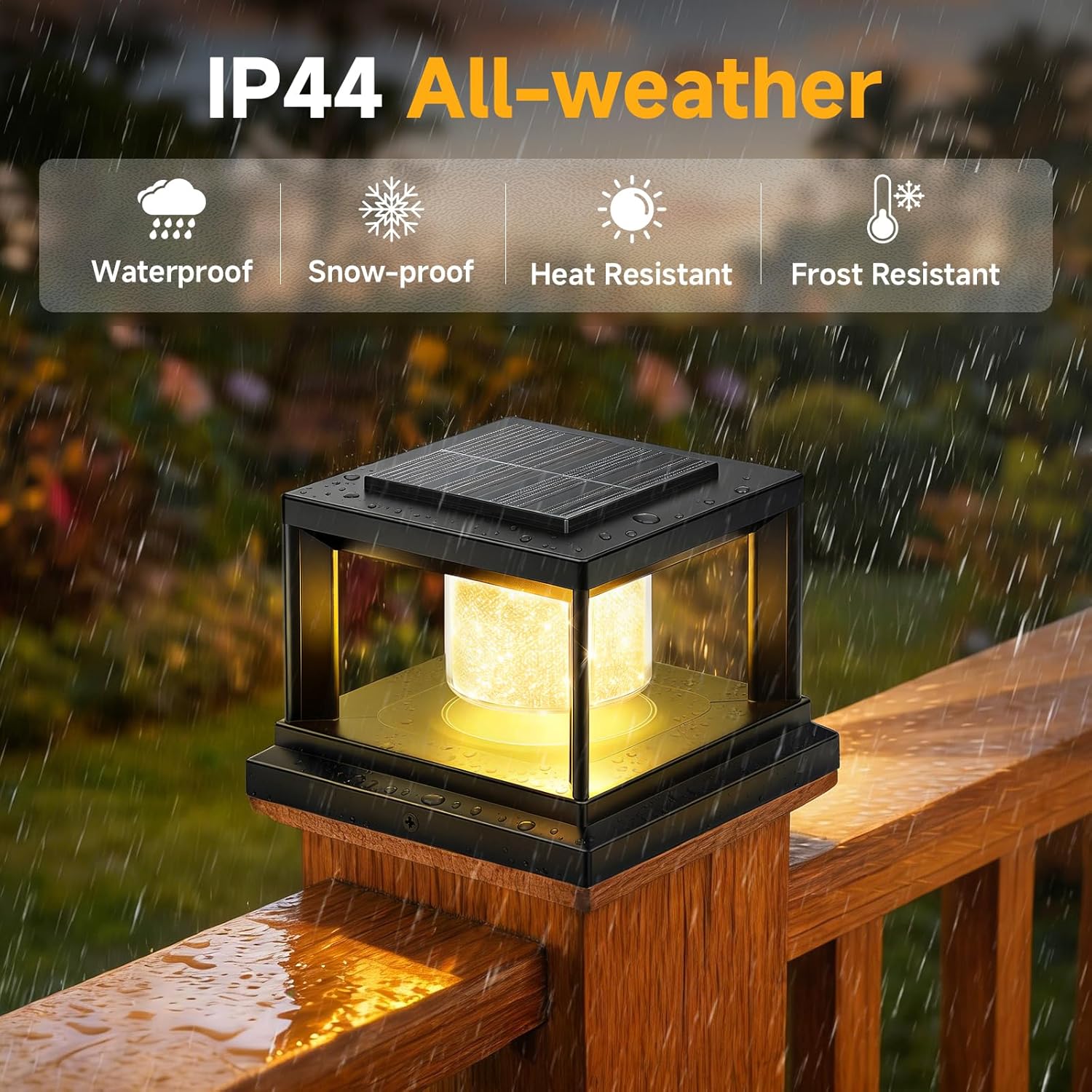FOLKSMATE Solar Post Cap Lights 12 Pack, 2 Lighting Modes Cool/Warm White Outdoor Solar Powered, Waterproof Fence Deck Lights for 4×4 3.5×3.5 Wood Vinyl Posts, for Garden Patio Porch Decor, Black