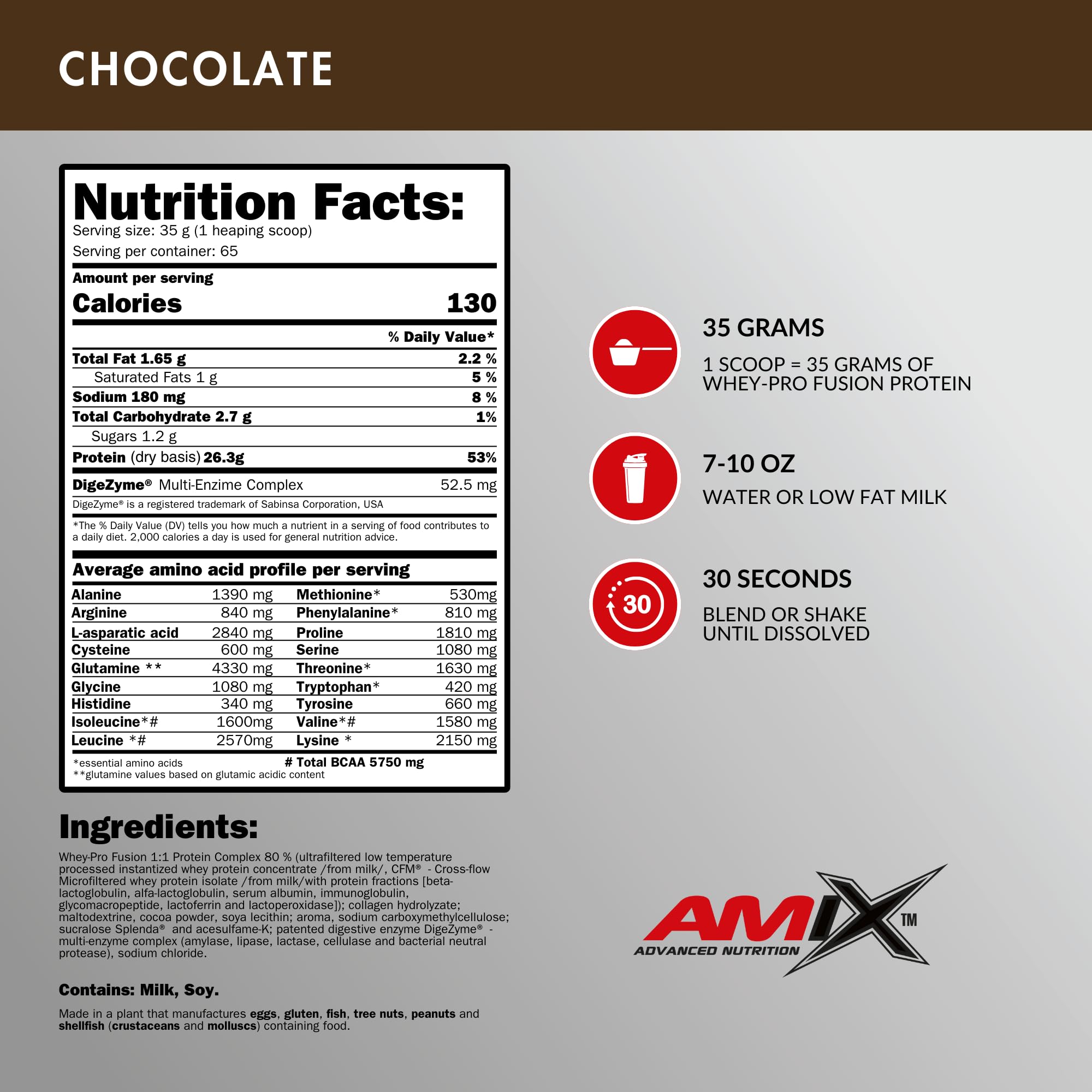 AMIX - Proteína Whey - Pure Fusion - 2,3 Kg - Concentrado de Suero Ultra Filtrado - Proteína Isolada con Splenda - Contiene L-glutamina - Proteínas para Aumentar Masa Muscular - Sabor Chocolate