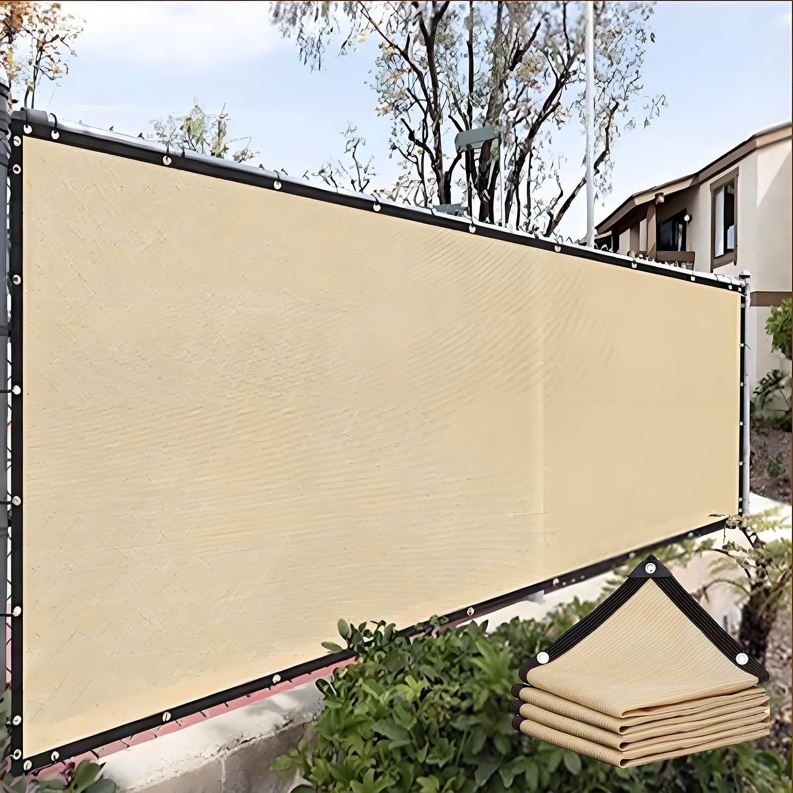 Siatka przeciwsłoneczna do ochrony prywatności na patio, 2 x 3 m, siatka blokująca promieniowanie UV z oczkami, do szklarni, pergoli i balkonu, lekka, łatwa instalacja