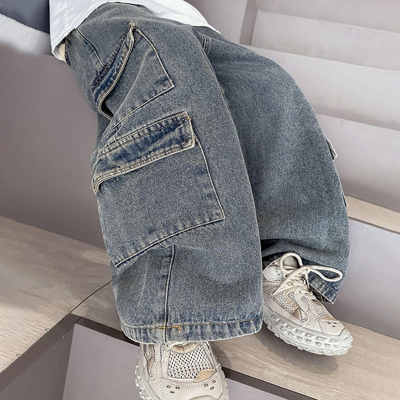 Pantalones Vaqueros Anchos Niño, Pantalones Vaqueros Elásticos para Niño Ropa Infantil Cómodos Holgados Uso Diario Escolar Exterior Temporada Otoño Invierno