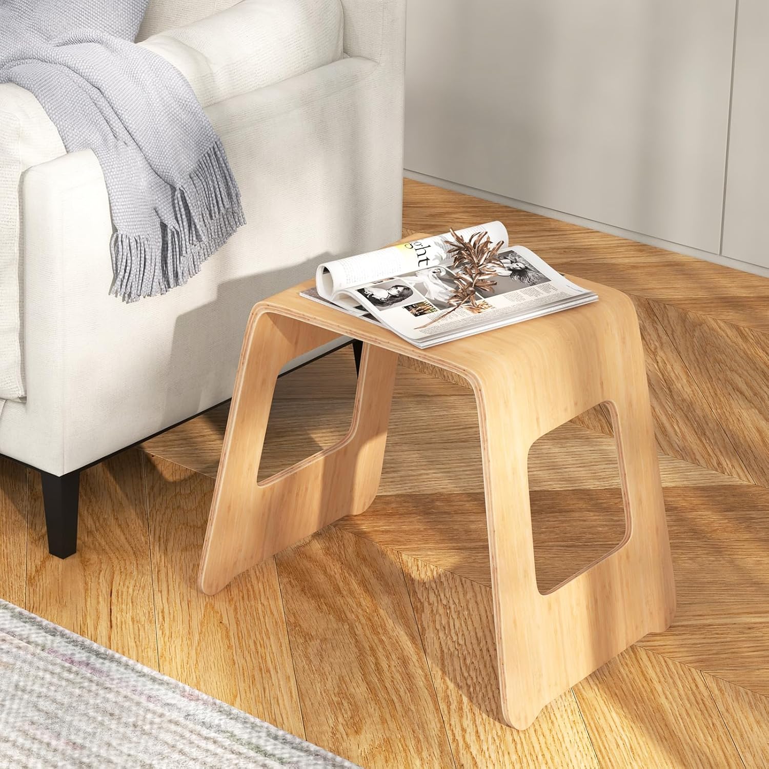 Wood Stools Set of 4, Entrance Shoe Changing Stools with Anti-Skip Feet, Doorway Shoe Changing Stool with 330 LBS Weight Capacity, Stackable Stool for Small Spaces, Bathroom, Bedroom