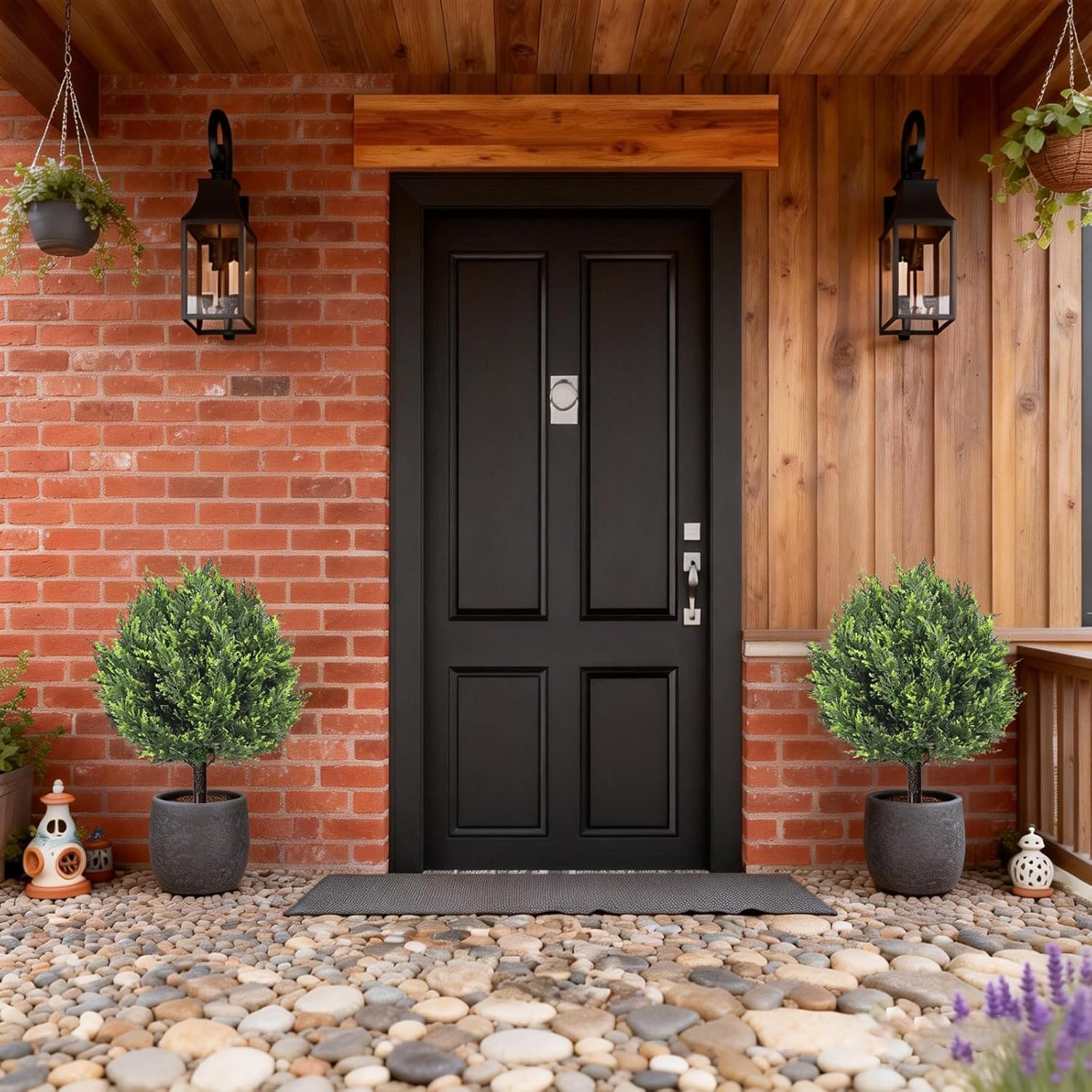 Artificial Cypress Topiary Tree with Ground Spike, Set of 2 Artificial Shrub Bushes, UV Resistant Fake Evergreen Tree Front Porch, Artificial Plants for Outdoor Planters Indoor