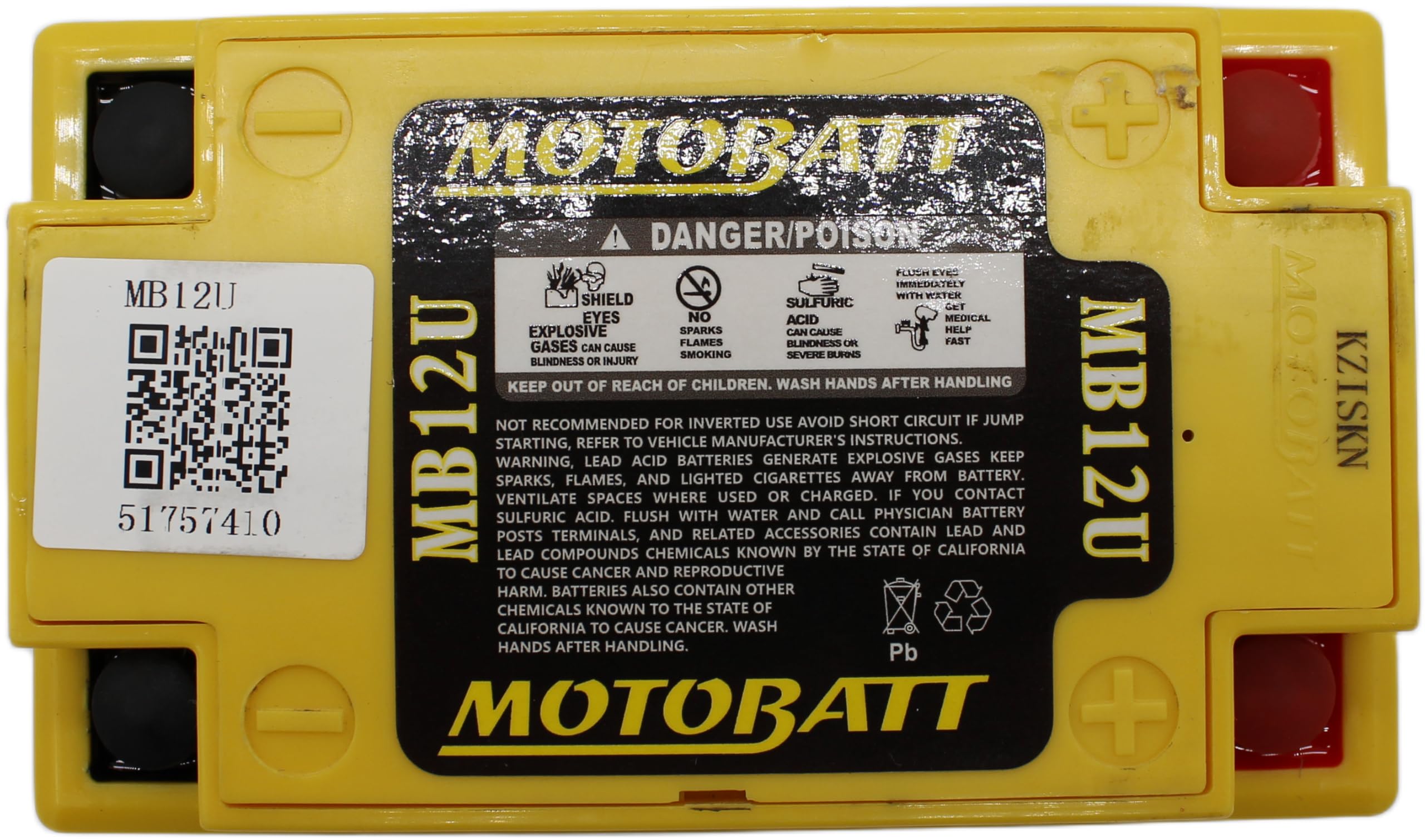 Batteria MotoBatt MB12U 12V 14Ah Precaricata Sigillata AGM ? Alta Potenza, 135x80x161 mm, Senza Manutenzione per Moto e ATV