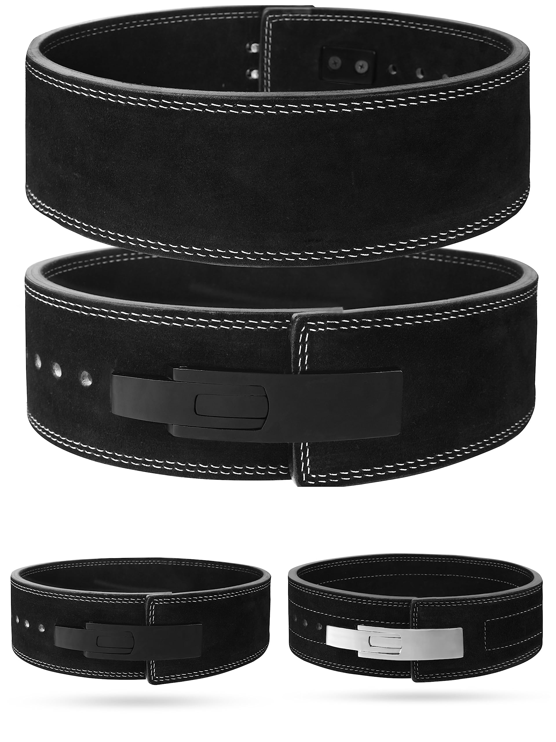 Cow Hide Leather Gym Weight Lifting Lever Buckle Powerlifting Belt Fitness Exercise Bodybuilding (Small, Black)