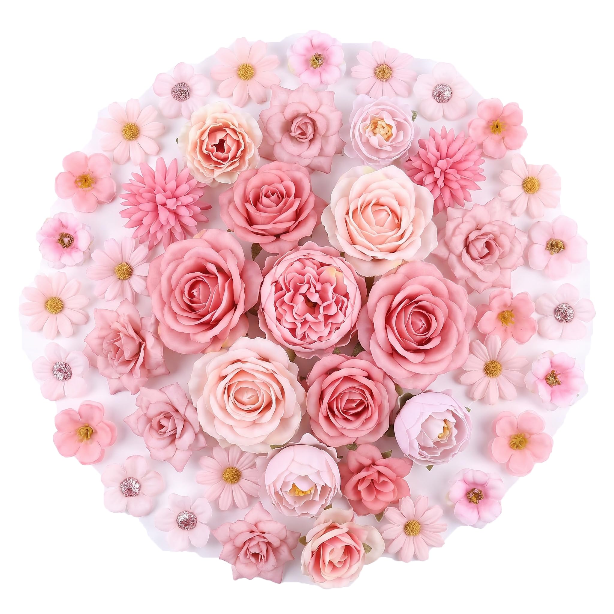 SINJAETRQ 40 Pcs Artificial Silk Flower Heads DIY Craft Kit | 2-5cm Pink Mixed Blooms for Wreaths, Hair Accessories, Wedding Arch Decor, Gift Wrapping, Photo Frame Embellishment & Home Decoration