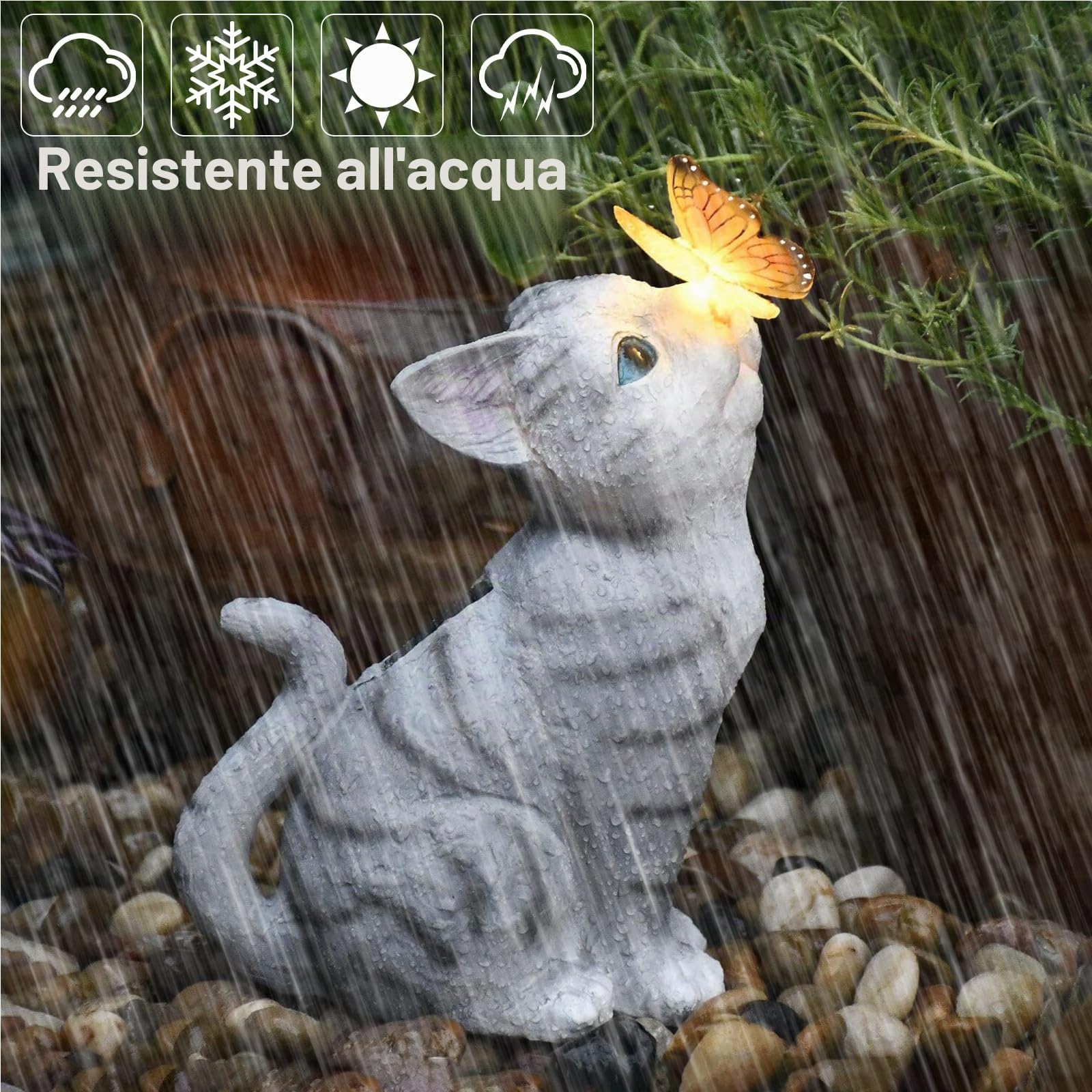 Decorazione di Statue di Gatto da Giardino con Lampada Solare - Statue da Esterno per gli Amanti dei Gatto, Regalo di Inaugurazione della Casa per Patio, Cortile, Giardino