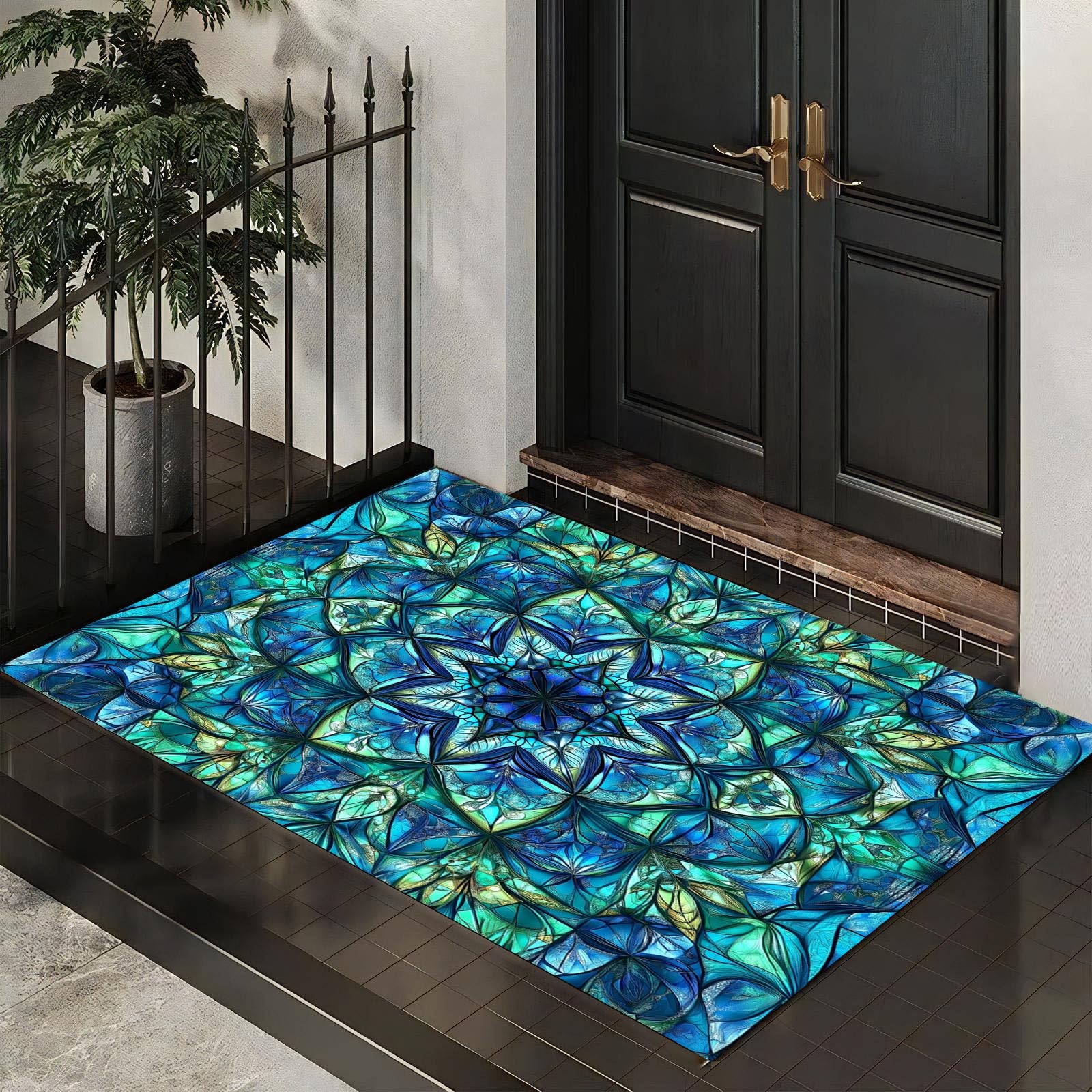 Paillasson imprimé fleurs datura lavable en machine et tapis d'entrée antidérapant grand confort