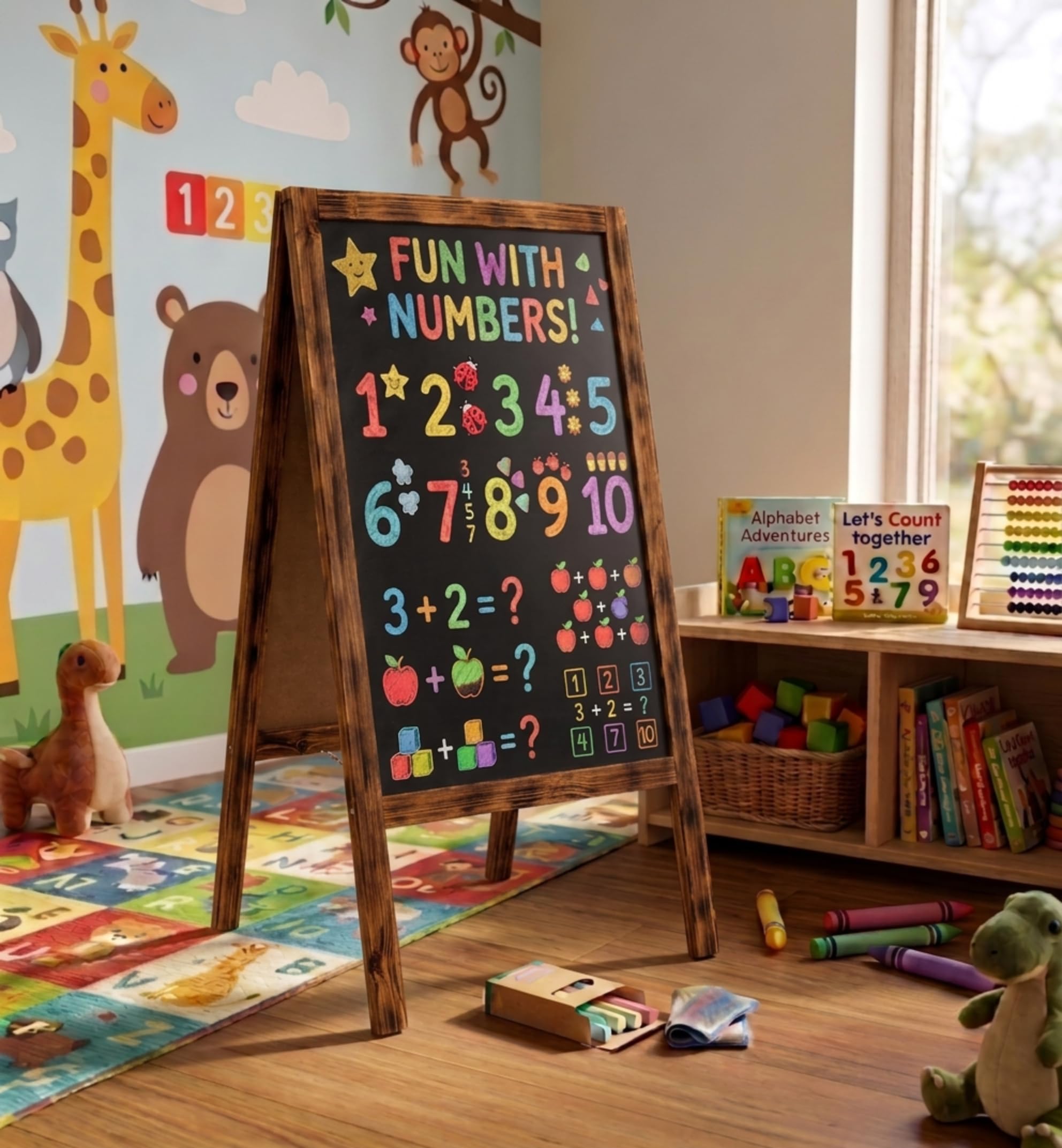 VELORA H&L Pizarra Caballete 60 x 120 cm Madera Quemada – Pizarra Doble Cara de Madera para Bar Restaurante Cafetería y Comercio, Caballete Publicitario Plegable para Exterior, Pizarra de Menú