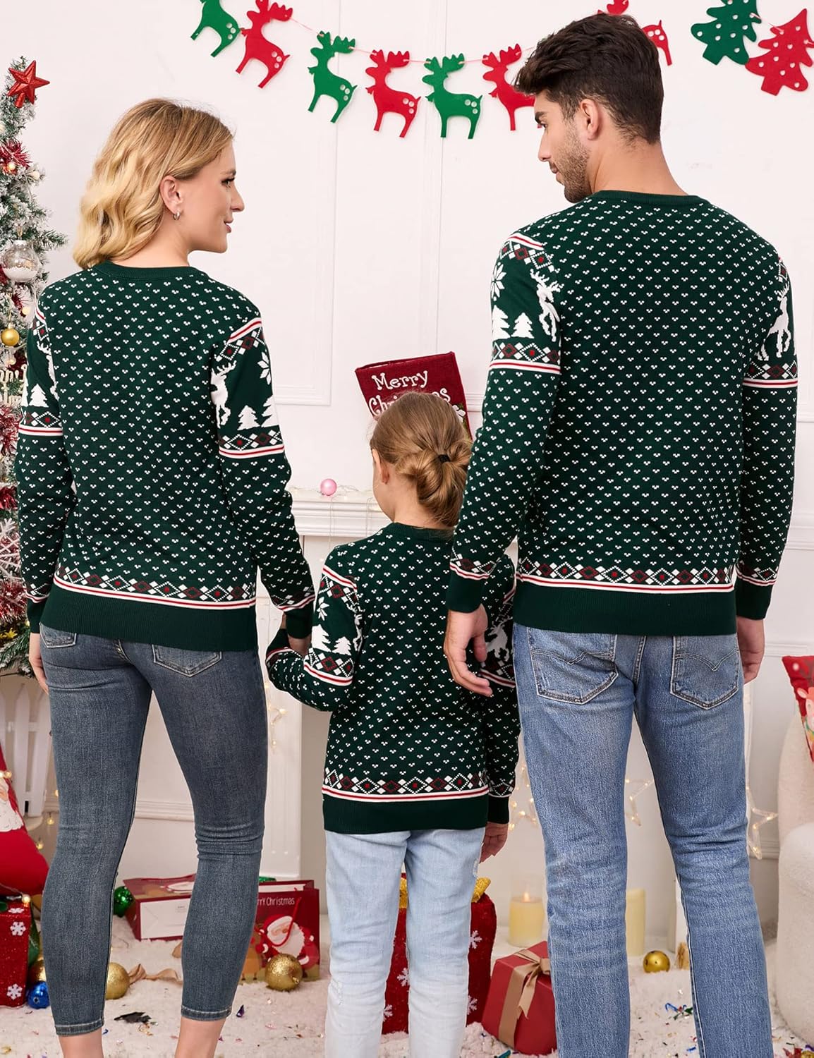 MISSKY Family Christmas Sweater Crew Neck Reindeer Snowflakes Knitted Pullover for Women/Men/Kids - Image 5