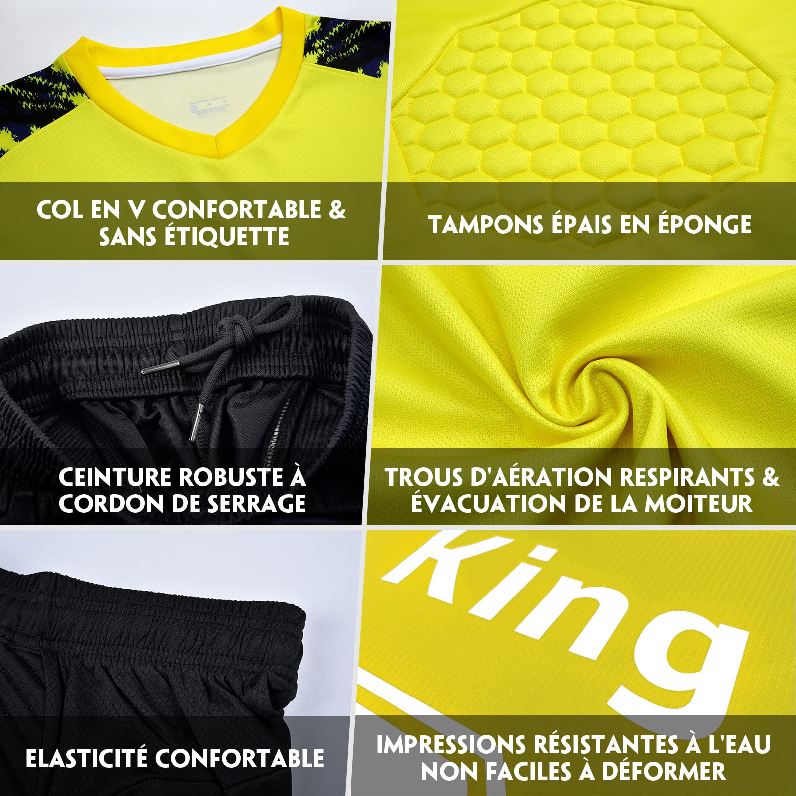 Maillot de Gardien de But Enfant Homme avec Le Logo de Numéro de Nom Football Maillot Rembourré et Pantalon Foot