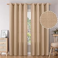 BGment Tan Curtains 84 Inch Light Filtering Faux Linen Burlap Texture Farmhouse Panels Set of 2 (52" Wide)
