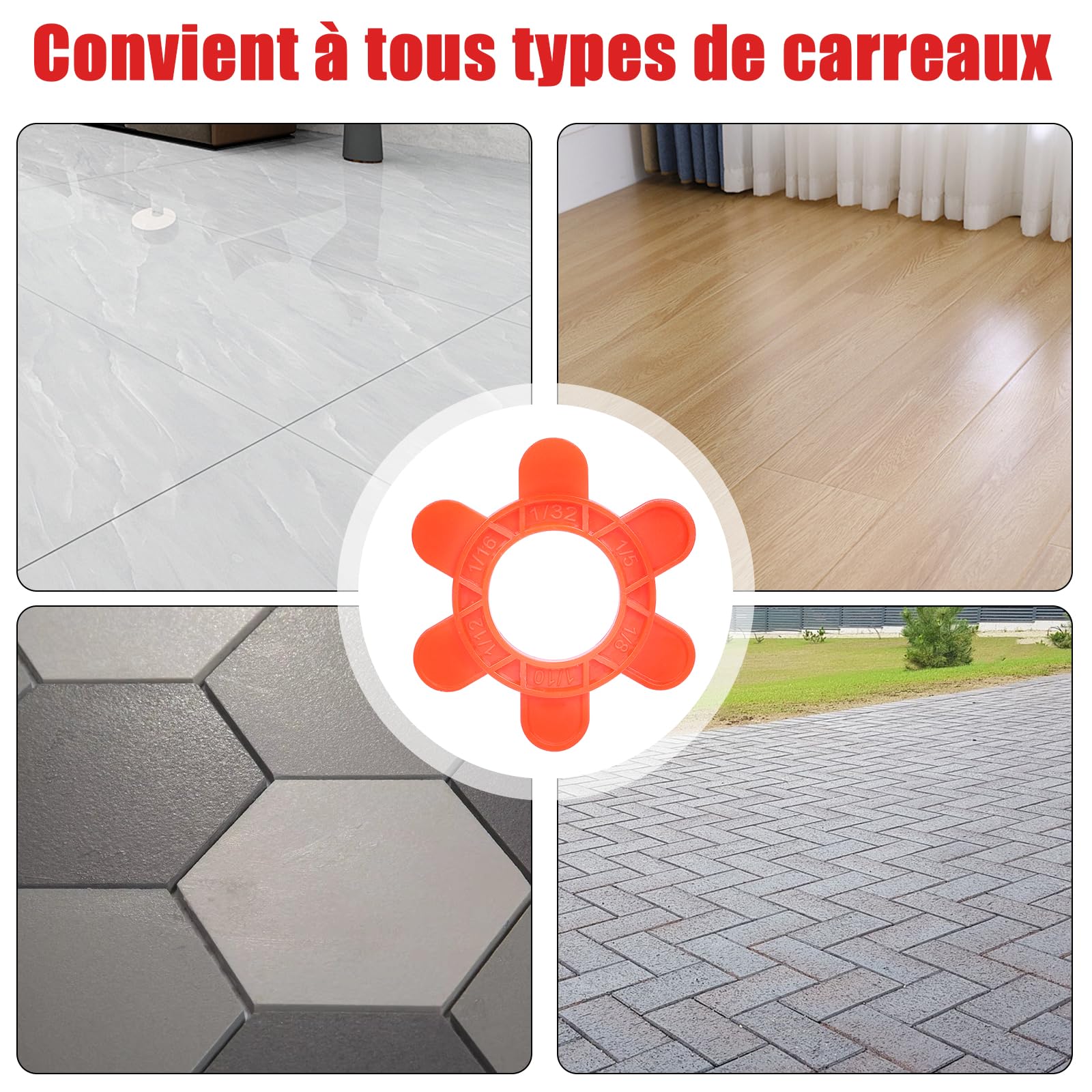 400 piezas hexagonales para azulejos, 6en1, reutilizables, de varios tamaños(1mm 1.5mm 2mm 2.5mm 3mm 5mm) para profesionales y bricolaje, ideales para suelos, paredes y cocinas(400piezas, rojo)