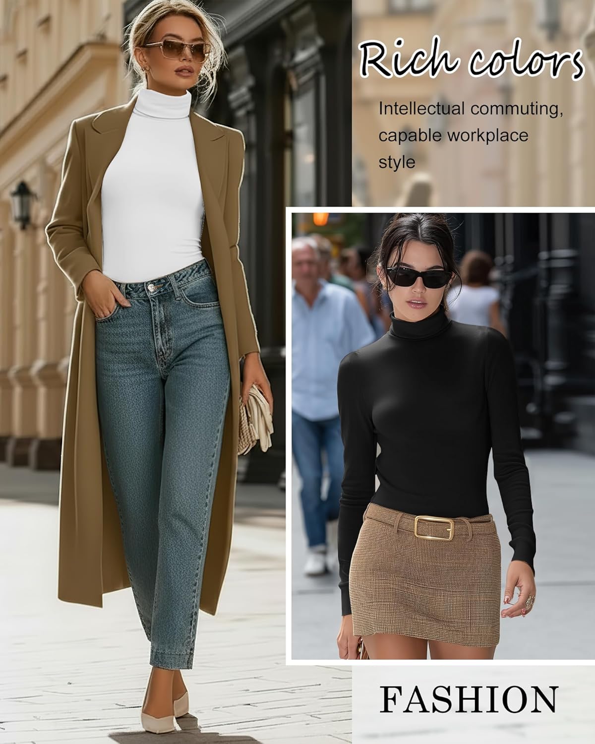 3 Pack Women's Cotton Turtleneck Tops Long Sleeve Shirts Stretch Undershirt Casual Basic Fall Winter Clothes - Image 4