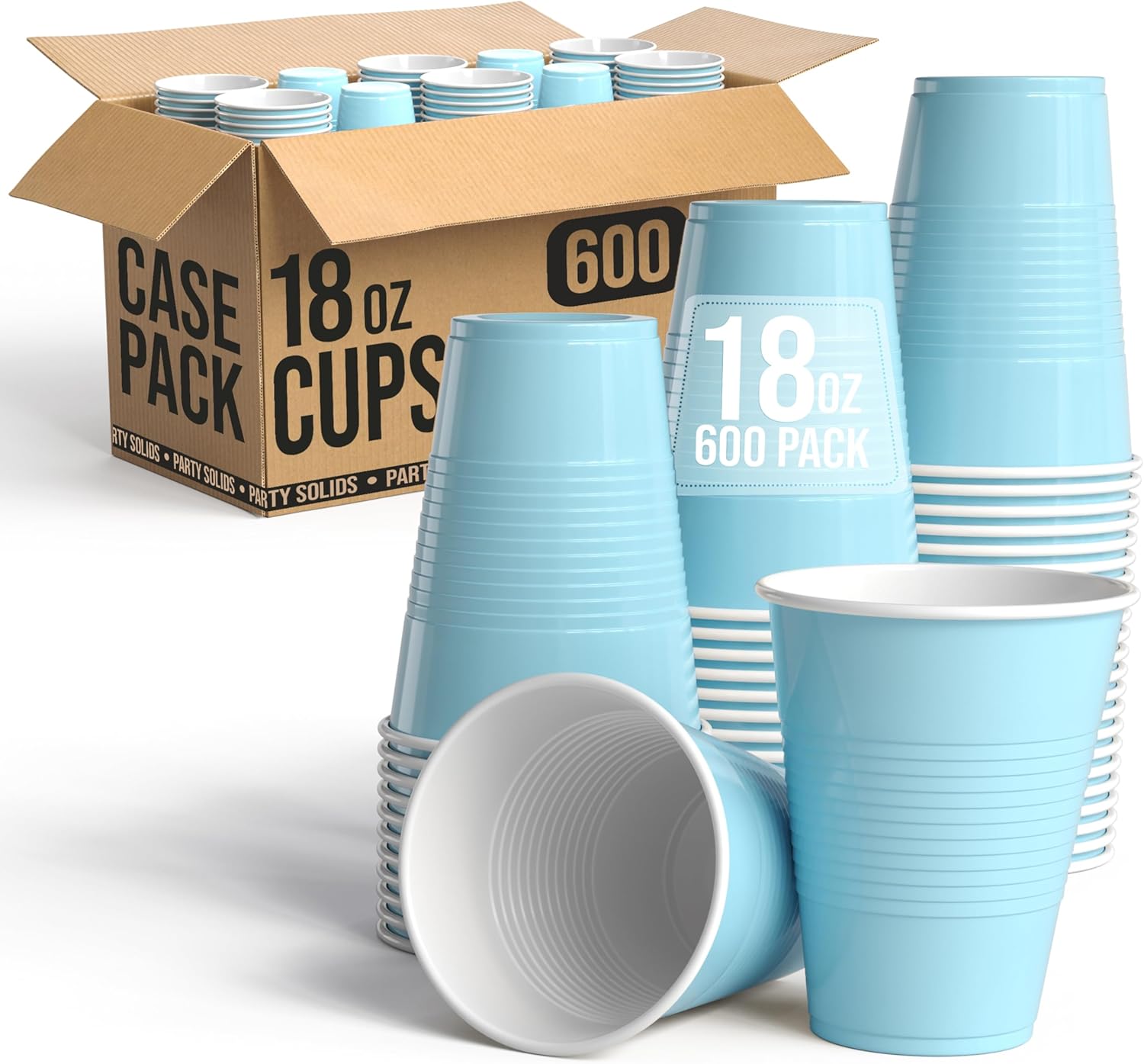 18 Oz Light Blue Plastic Cups For Party Supplies 600 Pack | Light Blue Large Plastic Cups Bulk | Disposable Drinkware For Parties, Events & Everyday