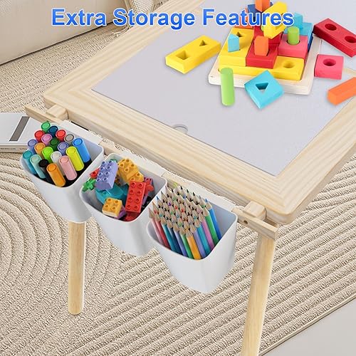 Miniatura 6 de KNOIER Mesa sensorial para niños pequeños de 1 a 3 años, mesa de arena de juego para niños pequeños con tapa y 2 contenedores de almacenamiento y 3