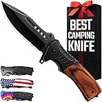 Pocket Knife for Men with Wood Handle & Glass Breaker & Pocket Clip - 3.66