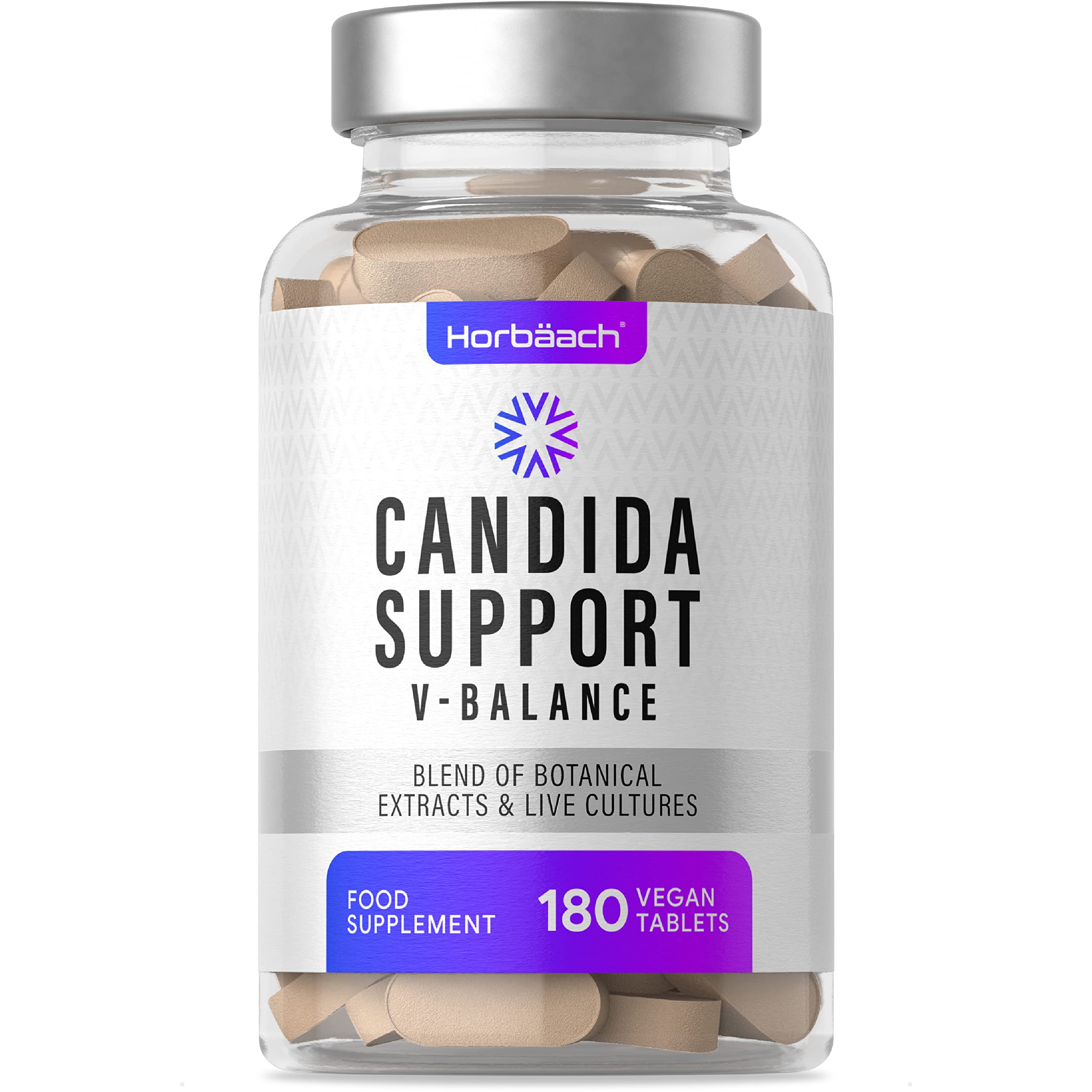 Horbäach Candida Support | 1 Billion CFU | Botanical & Live Culture Formula with Oregano, Zinc, Garlic, Lactobacillus & More! | 180 Vegan Tablets | by