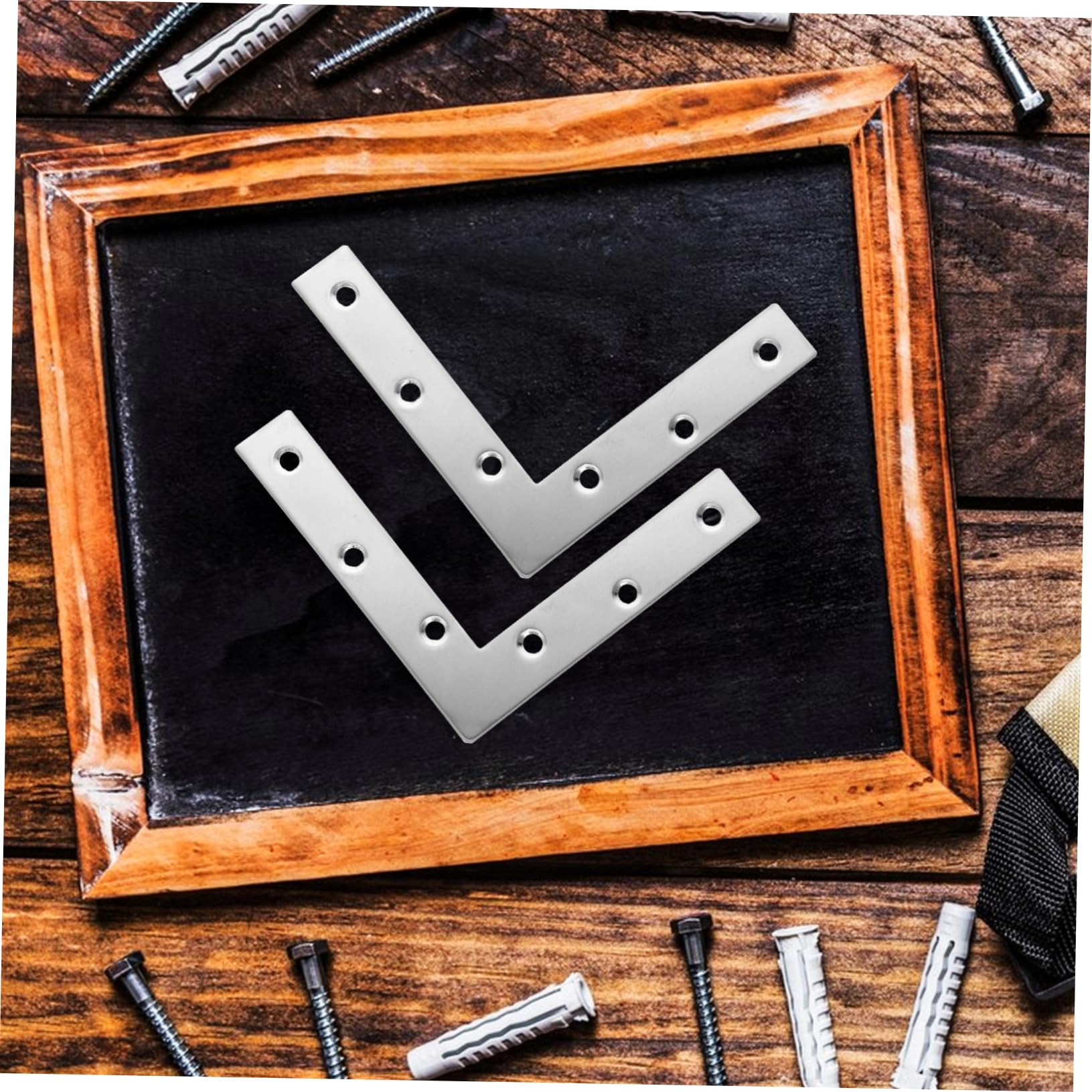 CIYODO 4pcs Corner Connector Brackets for Shelves Metal Plate with Holes Corner Brackets for Wood Cabinet Corner Brace Corner Braces for Wood Flat Corner Brackets Silver Stainless Steel