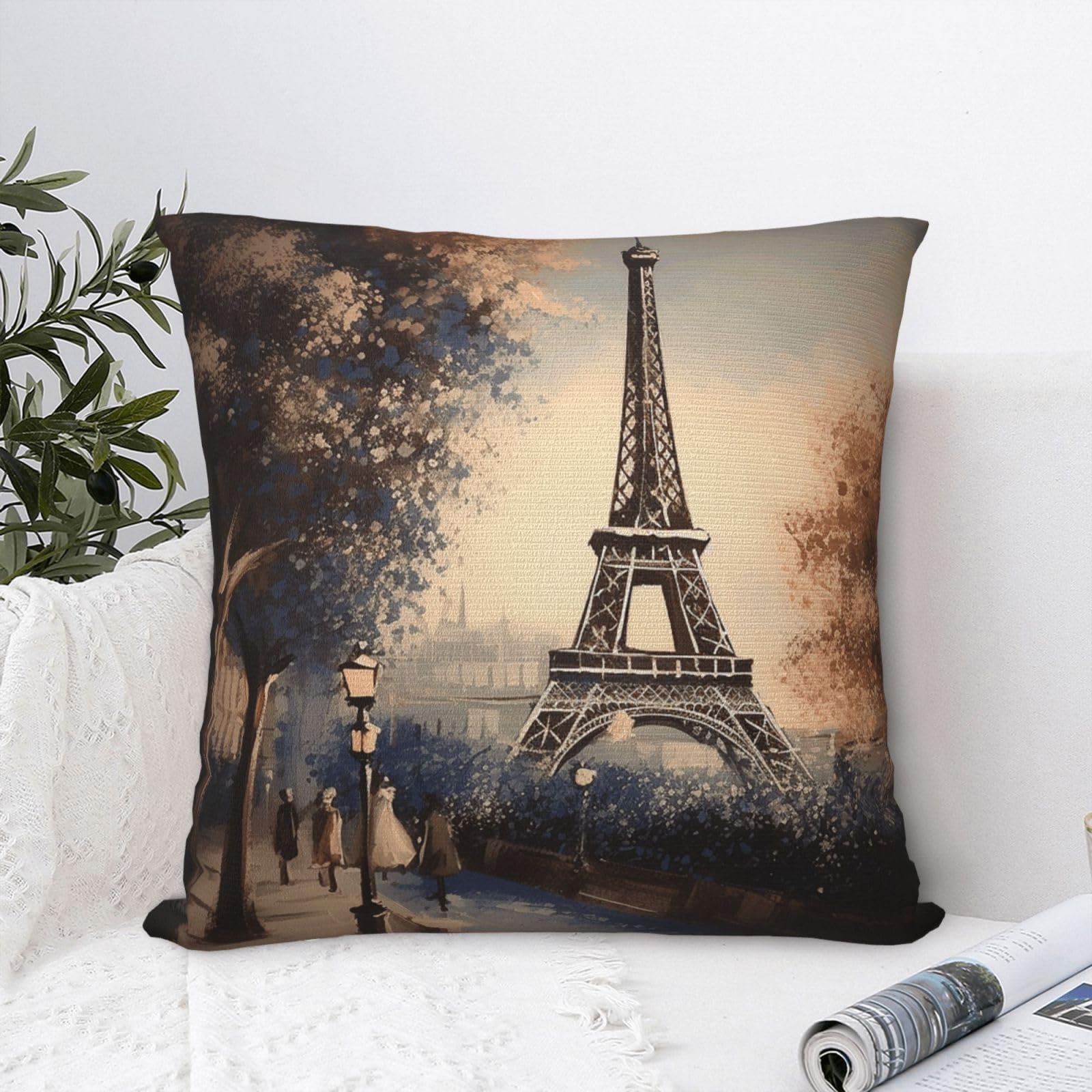 FodPand Luxury Velvet Throw Pillow Covers 24"x24" Super Soft Decorative Pillow Cases - Romantic Paris Eiffel Tower Pillowcases Modern Lumbar Cushion Cases for Couch Sofa Bed Pillow Shams