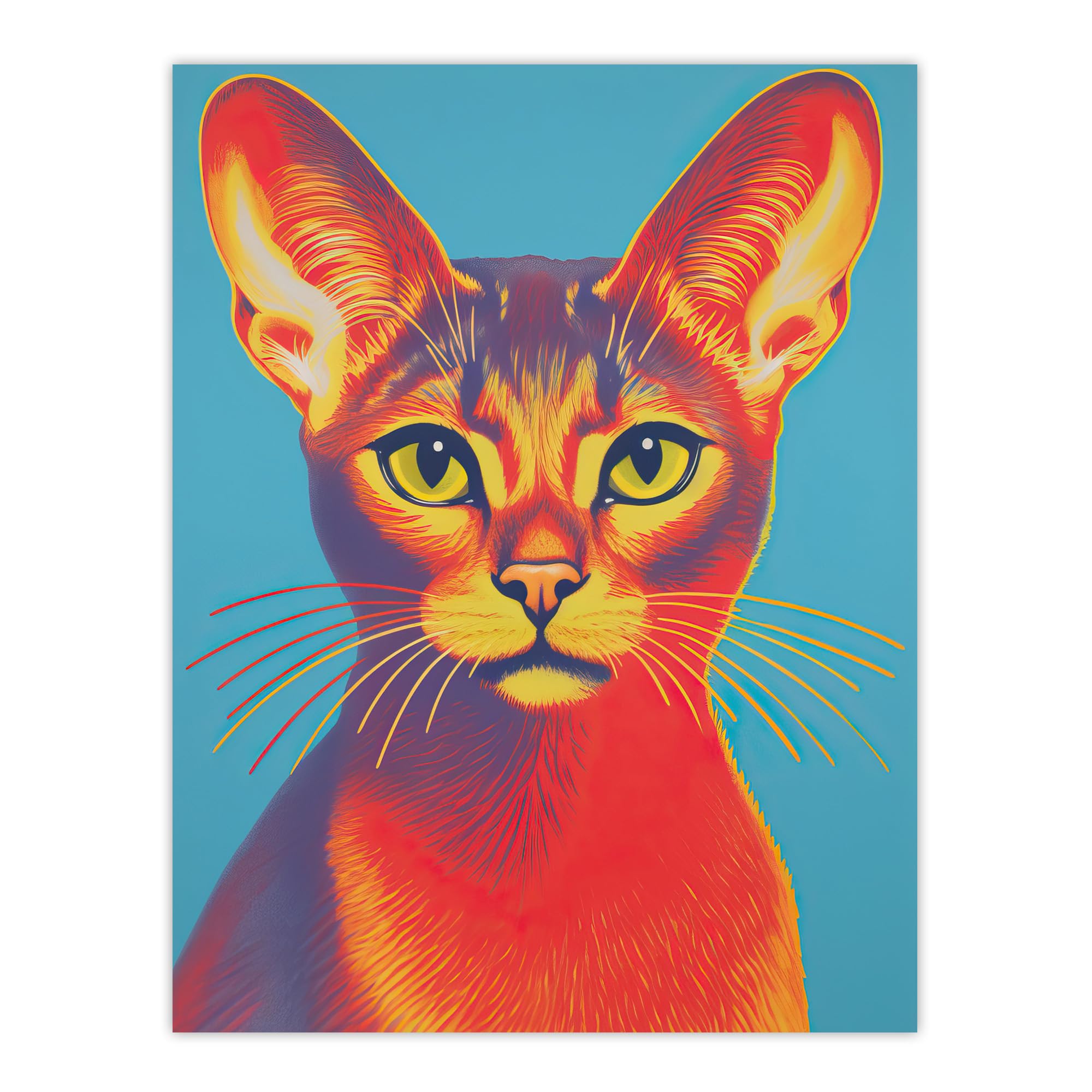Artery8 Abyssinian Cat Risograph Print W18" x H24" Red & Gold On Blue