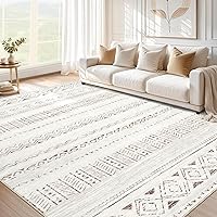 COTILED 5x7 Washable Non-Slip Boho Farmhouse Area Rug - Soft Low Pile Light Brown/Cream for Living Room, Bedroom, Dining