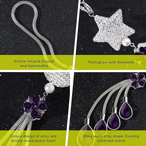 Miniatura 3 de Suvnie Bling Ball and Drops - Colgante colgante de automóvil, adorno de espejo retrovisor automático de cristal para mujeres y niñas, accesorios