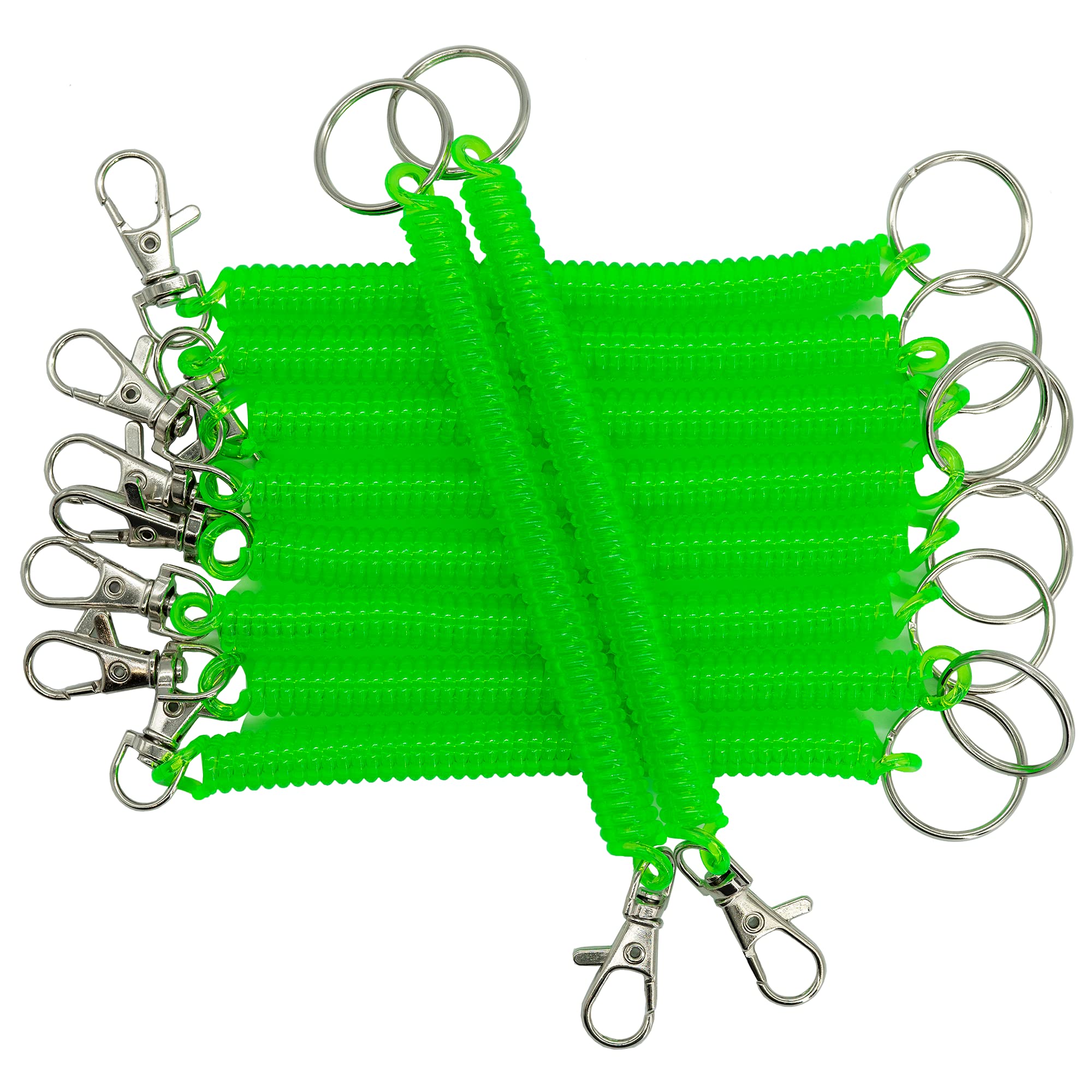 StayMax Retractable Coil Springs Keychain Coil Cord Key Chain Holder Lanyard 10 Pack (Green)
