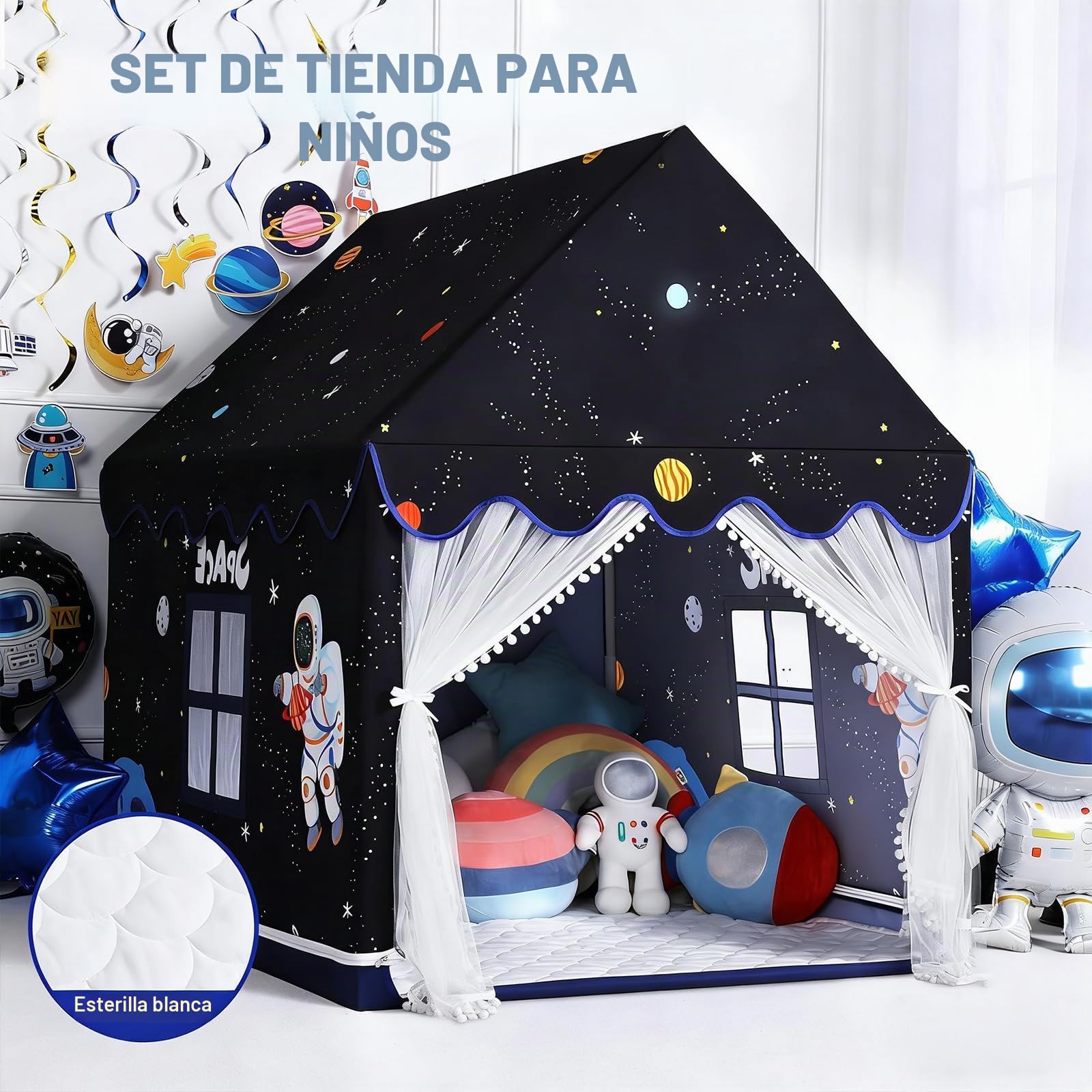 Wilwolfer Casita Infantil con Alfombra: Casa de Jugar para Interiores y Exteriores - Rincón Acogedor para Niños - Tienda de Campaña Infantil para Niños y Niñas (Negro)