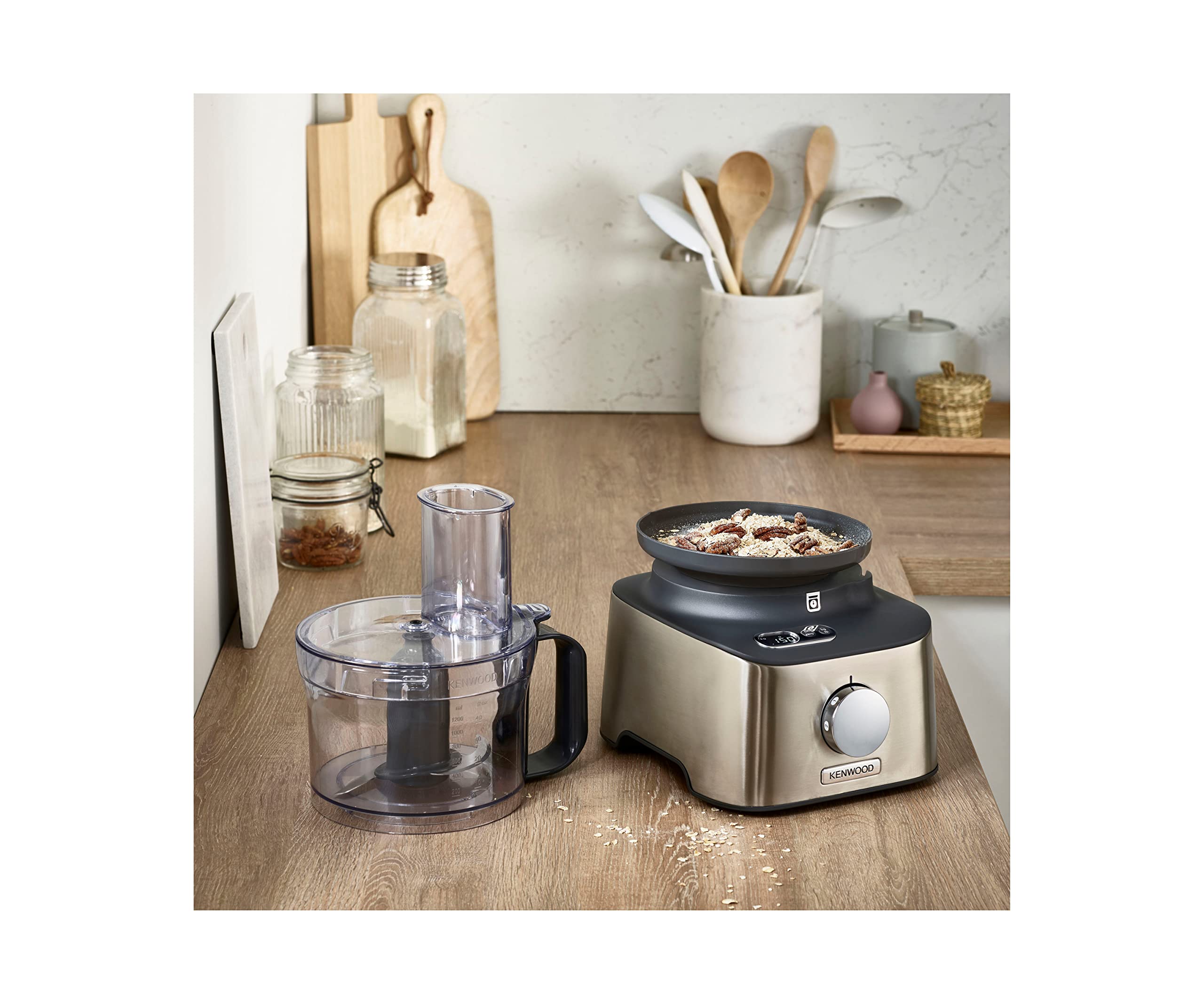 Kenwood Multipro Compact Procesador Robot de Cocina, Bol de 1,2L, Batidora de Vaso de 1,2L, Gancho para Amasar, Varillas, Discos para Cortar y Rallar, Molinillo de Especias, 800 W, FDM313S, Plata