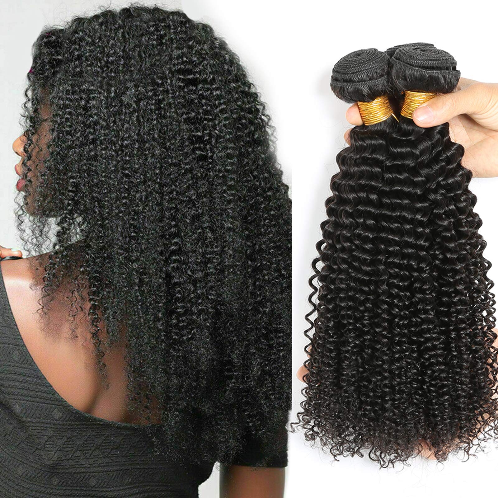 Brazilian Virgin Human Hair Extensions 14 16 Inch Kinky Curly Bundles Amazon.com : Original Queen 100% Brazilian Unprocessed  main image 2